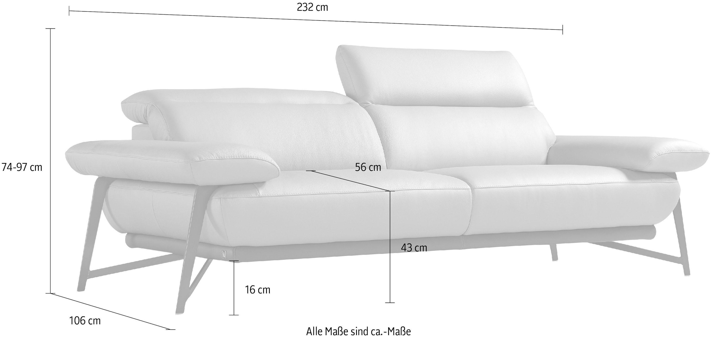 Egoitaliano 2,5-Sitzer »Anais, Designsofa mit hohem Sitzkomfort, Designfuß,«, inkl. verstellbarer Kopfteile