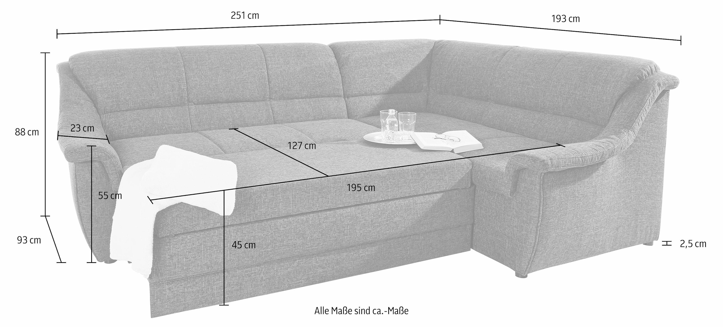 DOMO collection Ecksofa »Lale zeitlose Formensprache, komfortabel, L-Form«, mit langem Schenkel, wahlweise mit Bettfunktion
