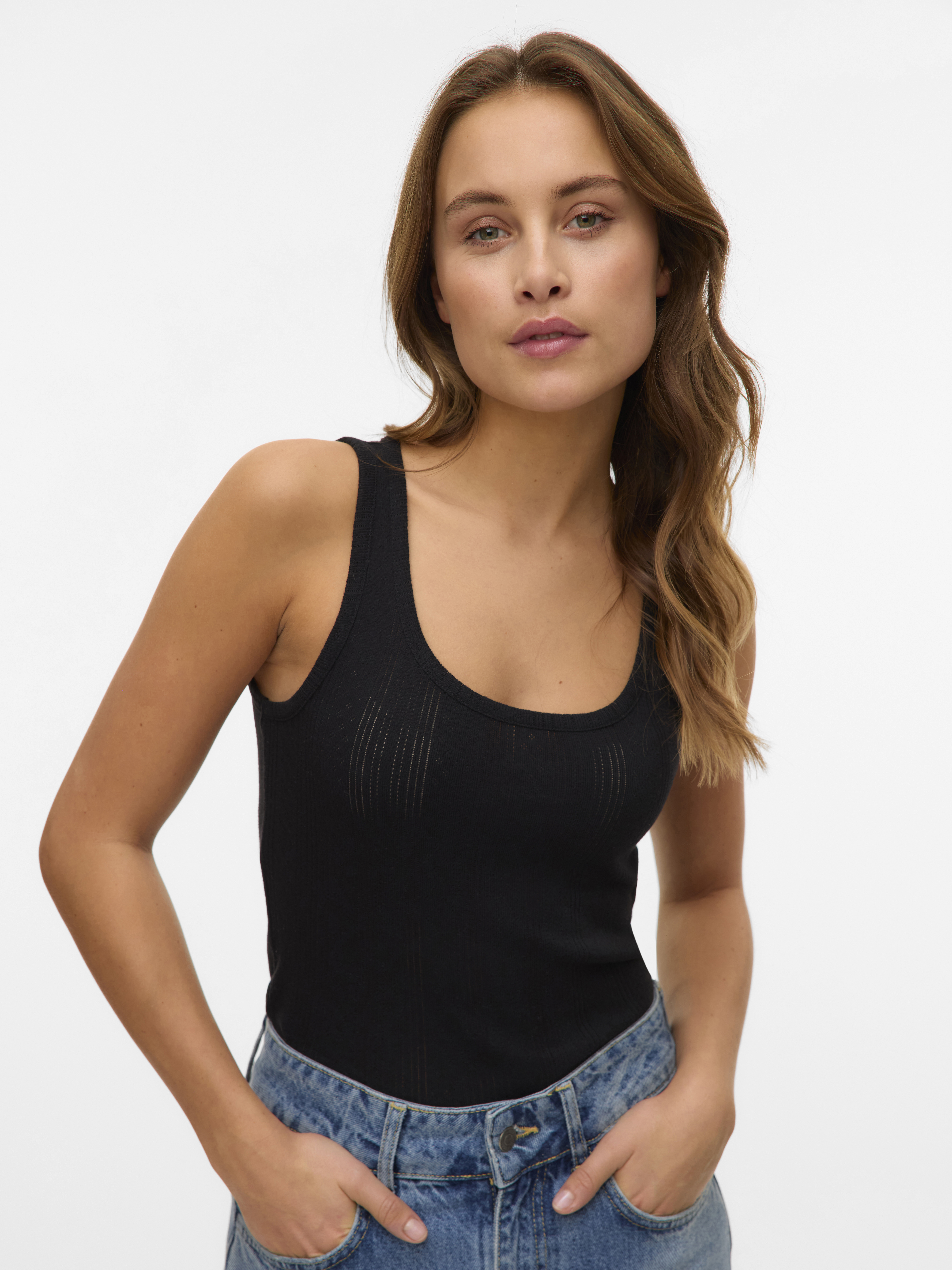 Débardeur Femme VERO MODA Vmlisa Pointelle - Sans Manches, Col Rond, Motif Pointelle, Basique Tendance