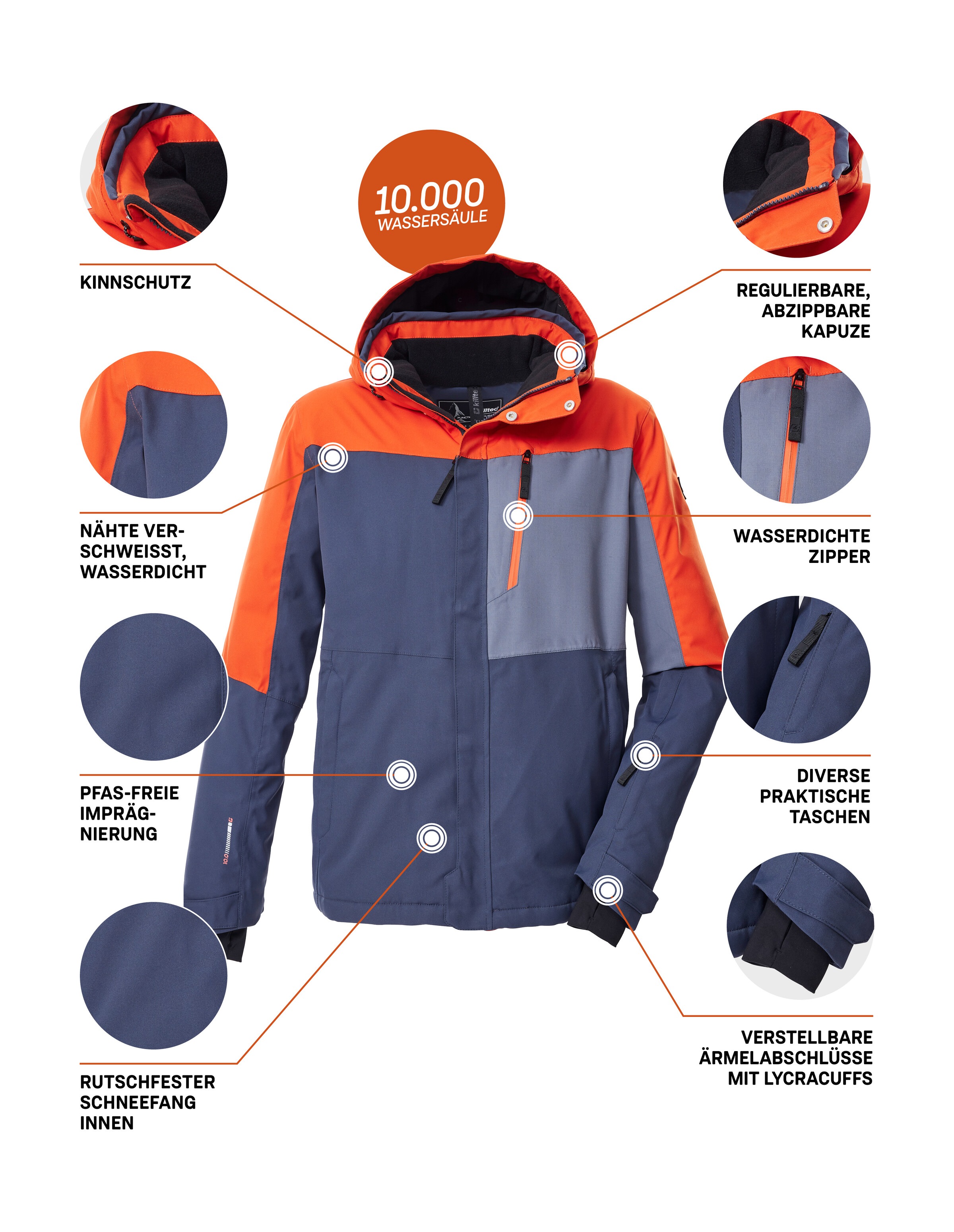 Killtec Skijacke »KSW 52 MN SKI JCKT«, Wasserdichte, atmungsaktive Herrenjacke mit Schneefang und Taschen