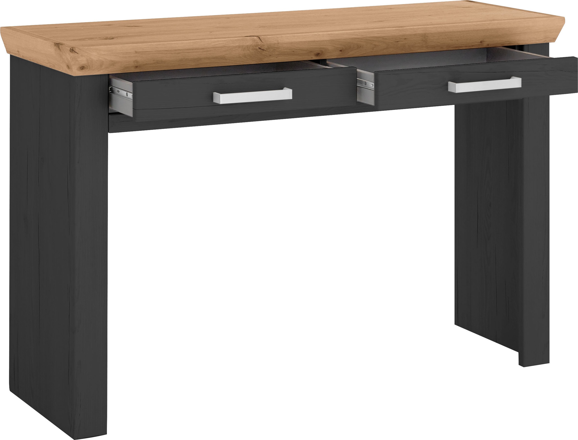 Schminktisch, grau (grau anthrazit, eiche artisan, grau anthrazit, eiche artisan), B:123cm H:80,4cm T:40cm, SET ONE BY MUSTERRING, Tische, Schminktisch, mit zwei Schubkästen, Landhausstil, Metallgriff, B 123 x H 80 x T 40cm 2