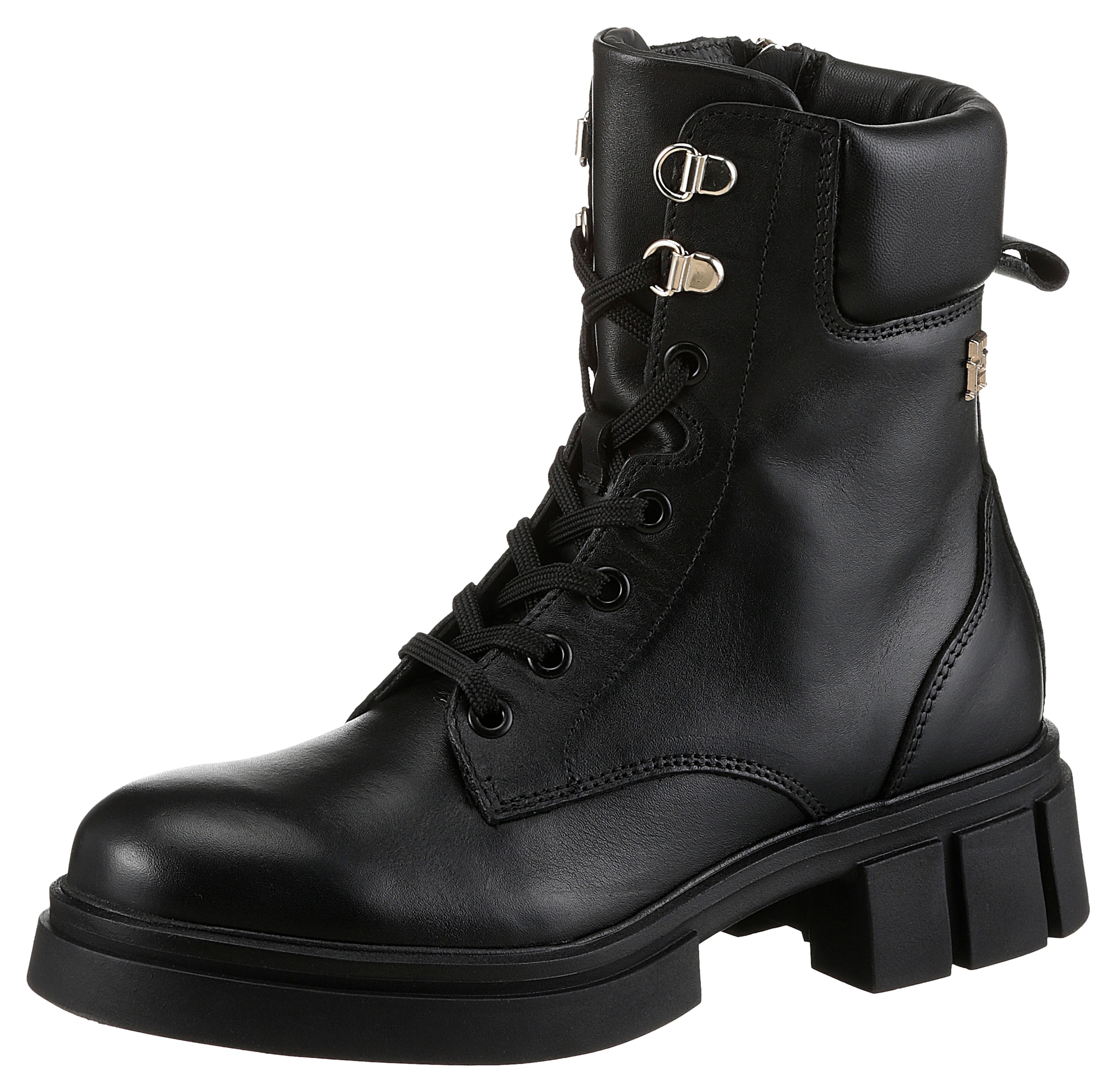 Tommy Hilfiger Bikerboots "LACE-UP BIKER LEATHER", Blockabsatz, Schnürboots günstig online kaufen