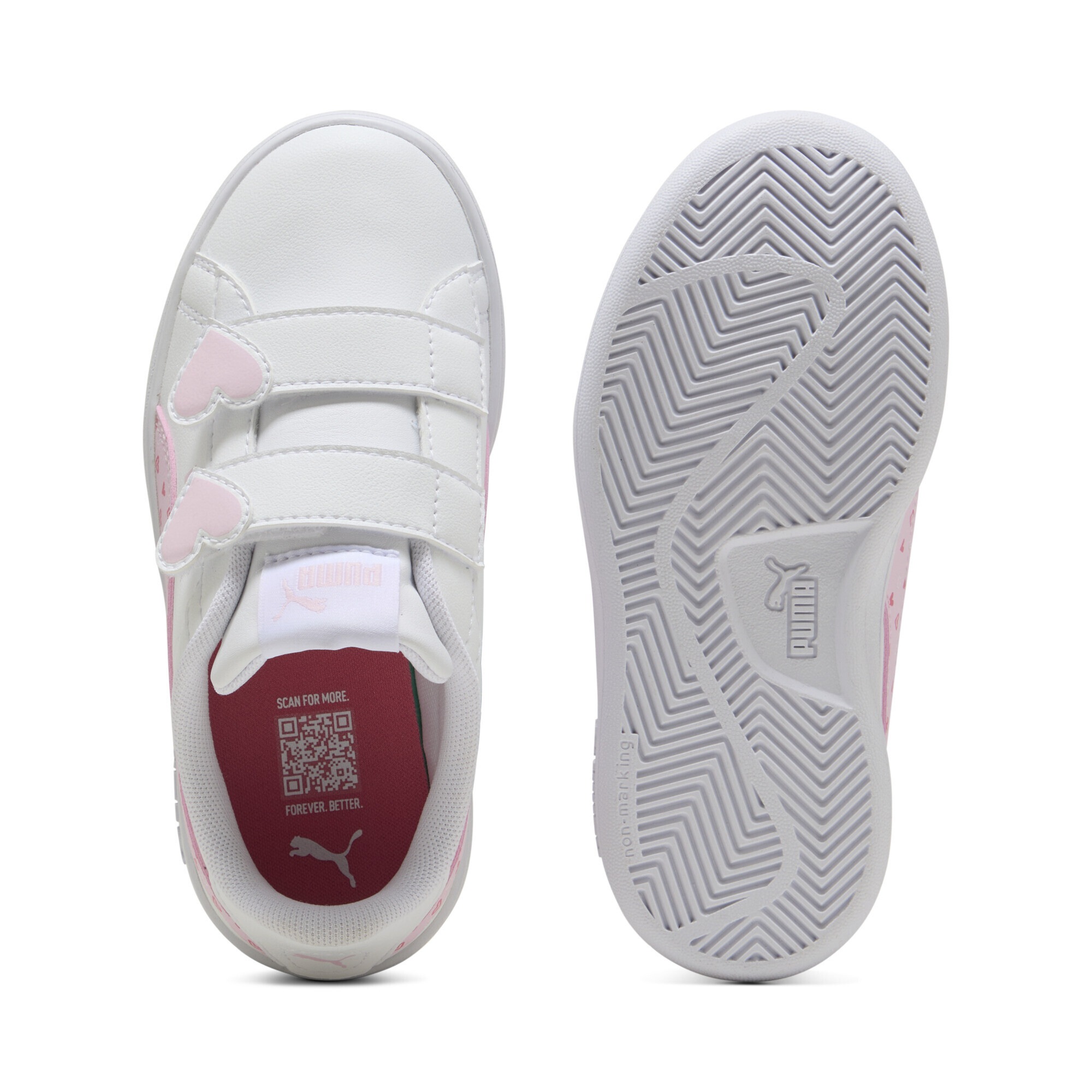 Sneaker PUMA "Smash 3.0 Hearty Sneakers Mädchen", Damen, Gr. 32, weiß pearl pink, Obermaterial: Textil, Synthetik; Futter: Textil; Innensohle: Textil; Laufsohle: Gummi, Schuhe Sneaker 3