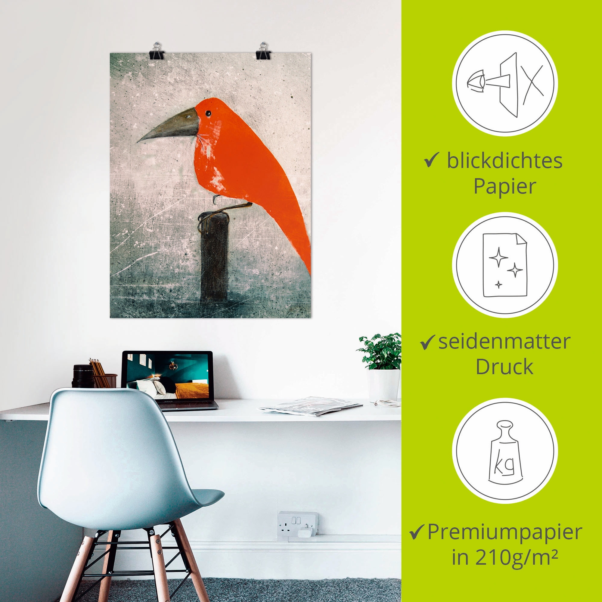 Artland Wandbild »Der Rote Vogel« Vögel 1 Stk. tlg. als Leinwandbild, Poster in verschied. Größen