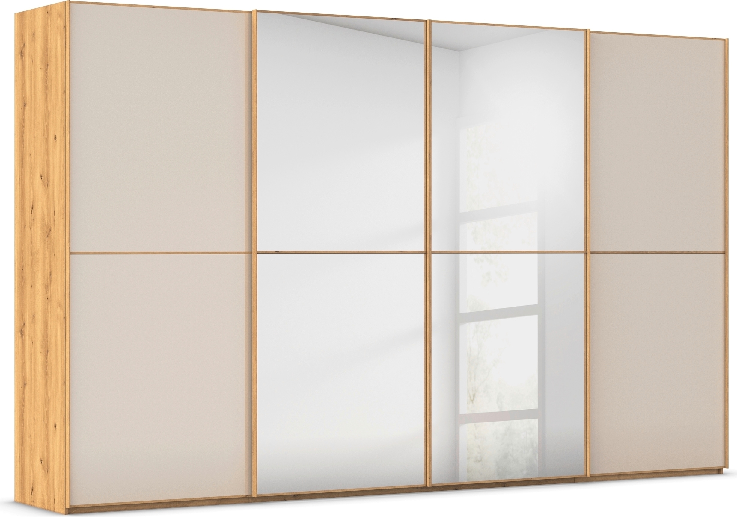 rauch Schwebetürenschrank "Kleiderschrank Schrank Garderobe Schlafzimmerschrank SCALE-DUO" edle zweigeteilte Türen Spiegel/Glas-Mix 3 Zierleisten MADE IN GERMANY