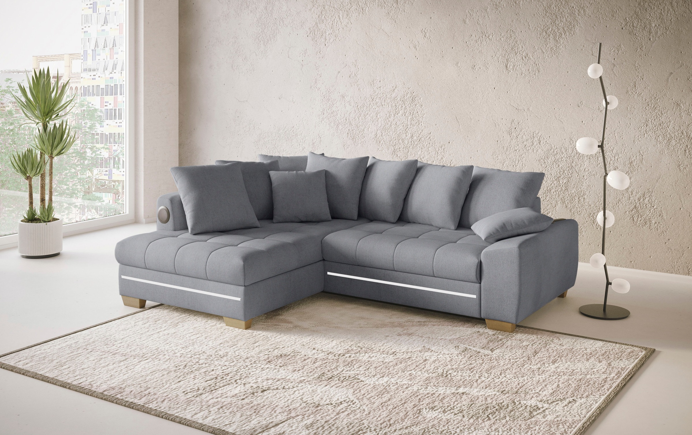 Mr. Couch Ecksofa »Nikita II, L-Form«, mit Kaltschaum, RGB-LED, Soundsystem, wahlweise mit Bett, Bettkasten