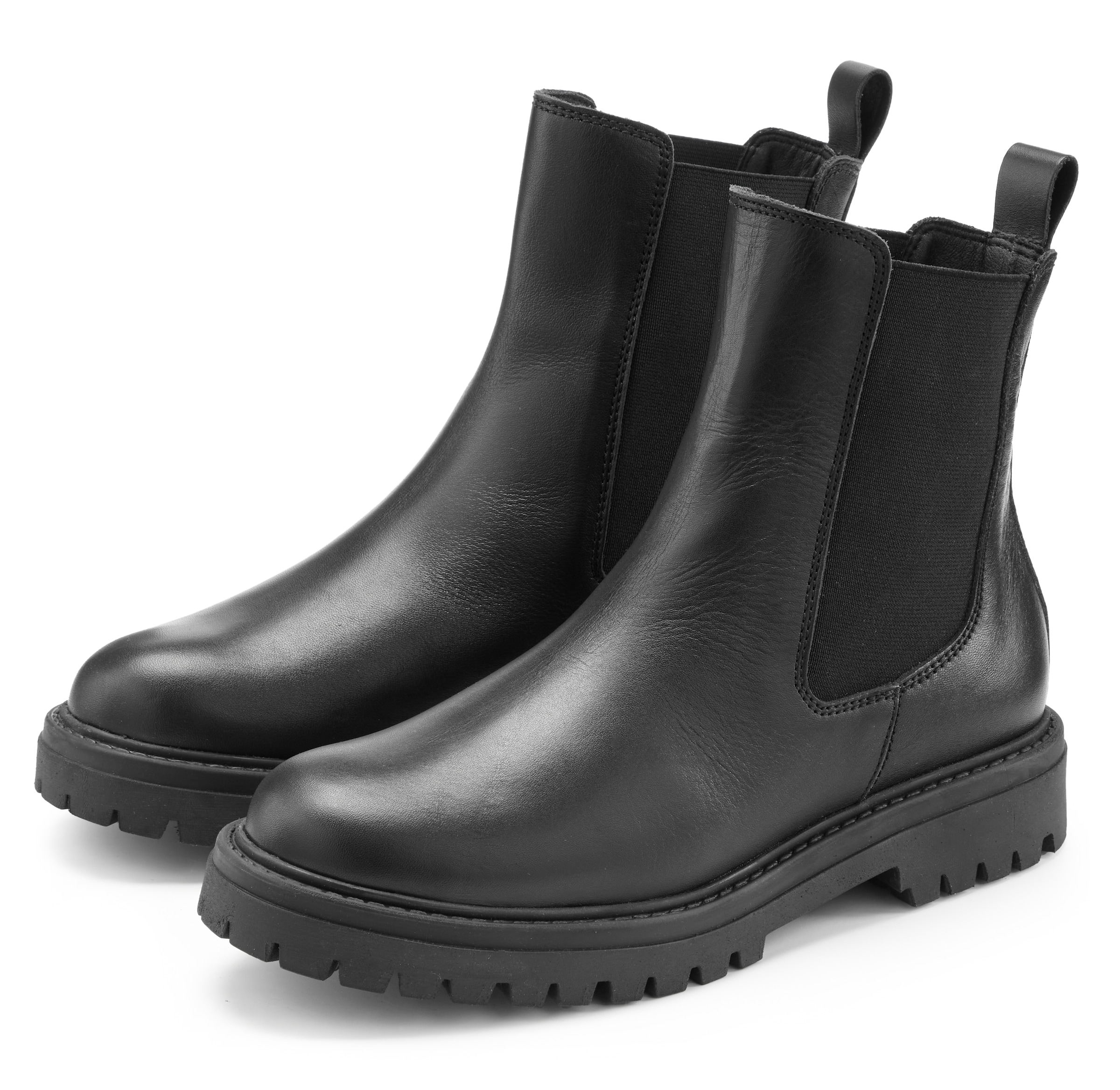 Elbsand Stiefelette "Chelseaboots, Schlupfstiefel, Lederstiefelette, Herbststiefelette" NEU Bikerboots aus Leder mit Stretch-Einsätzen & leichter Profilsohle