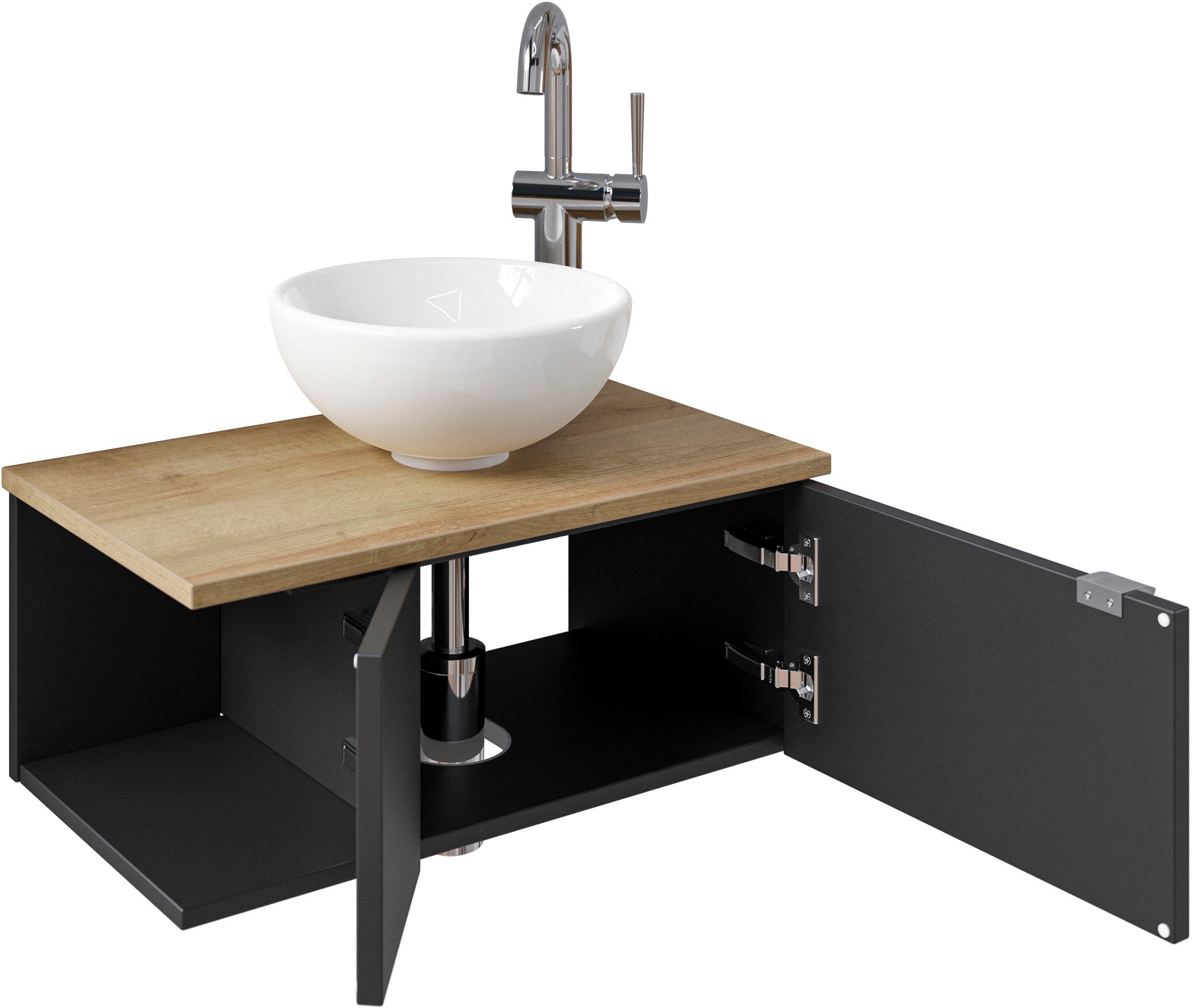 Saphir Badmöbel-Set »Serie 6915«, (4 St.), Gäste-Bad, 61 cm breit, mit LED-Spiegel, offenem Fach und 2 Türen