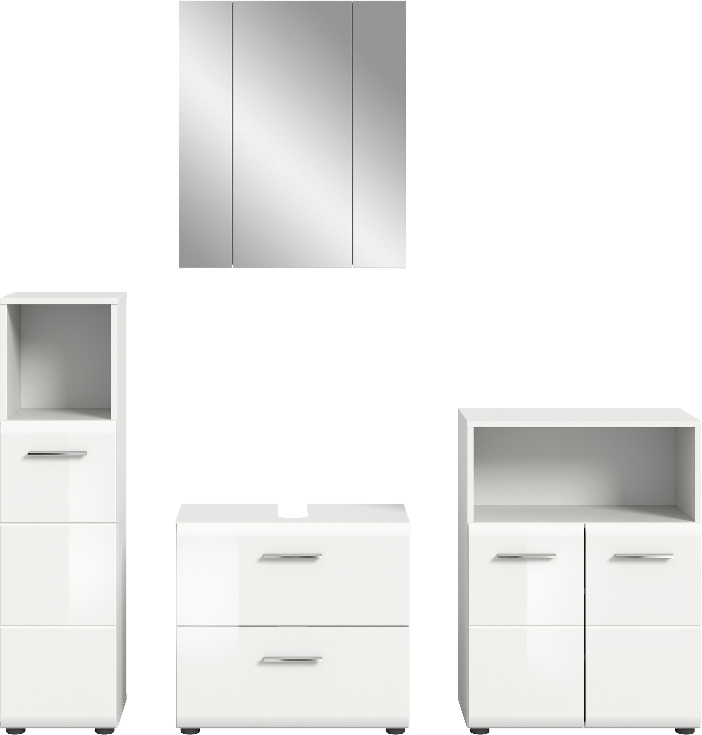 INOSIGN Badmöbel-Set »FLORENZ, TOPSELLER!, 4-teilige Badkombination, hochwertige MDF-Front«, (Midischrank hoch, WBU, Spiegelschrank, Midischrank breit), Bad-Kombination, Bad-Möbel, Badezimmer, Kombination, Kombi