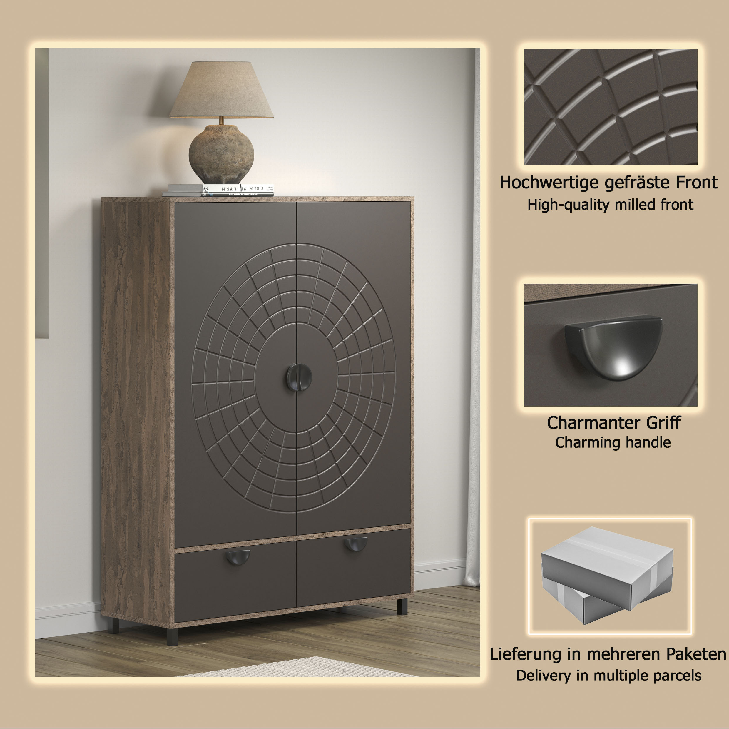 Thumbnail - INOSIGN Highboard "Fusion" 1 Stk. tlg. Stauraumschrank mit besonderem Kreismuster - (B/T/H) 120/42/163 cm