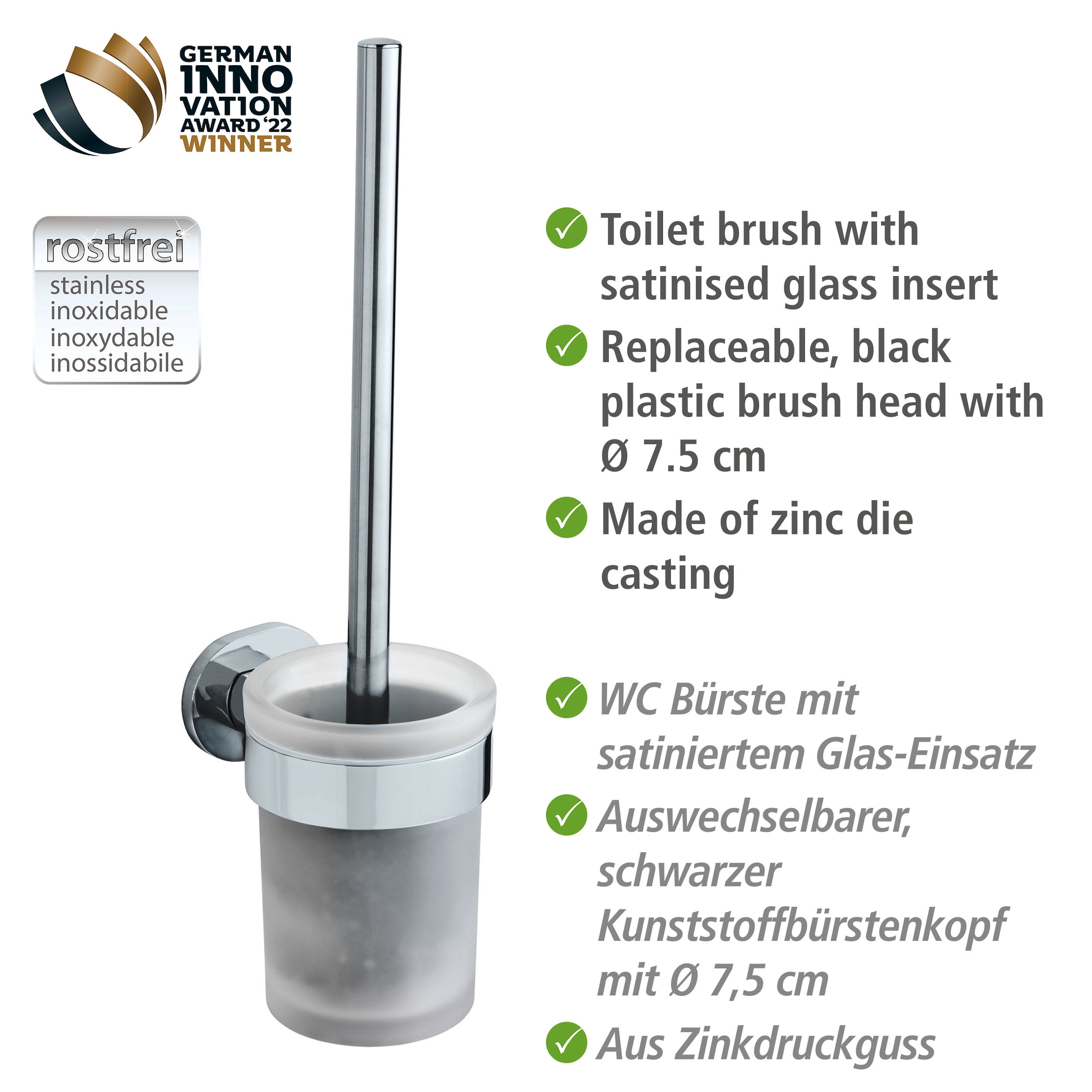 Black Friday WENKO WC-Garnitur »UV-Loc® Maribor«, aus Zinkdruckguss-Glas, befestigen  ohne Bohren, Bürstenkopf auswechselbar | BAUR