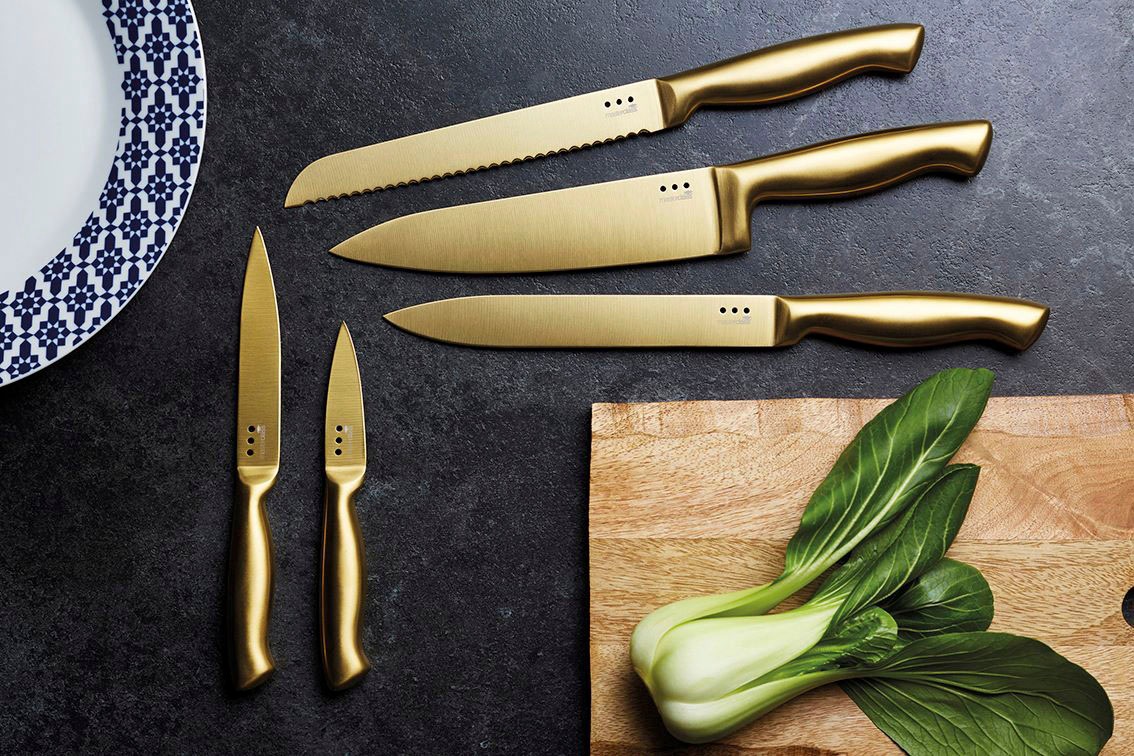 MasterClass Black and Burnished Brass 5 Piece Knife Block Set