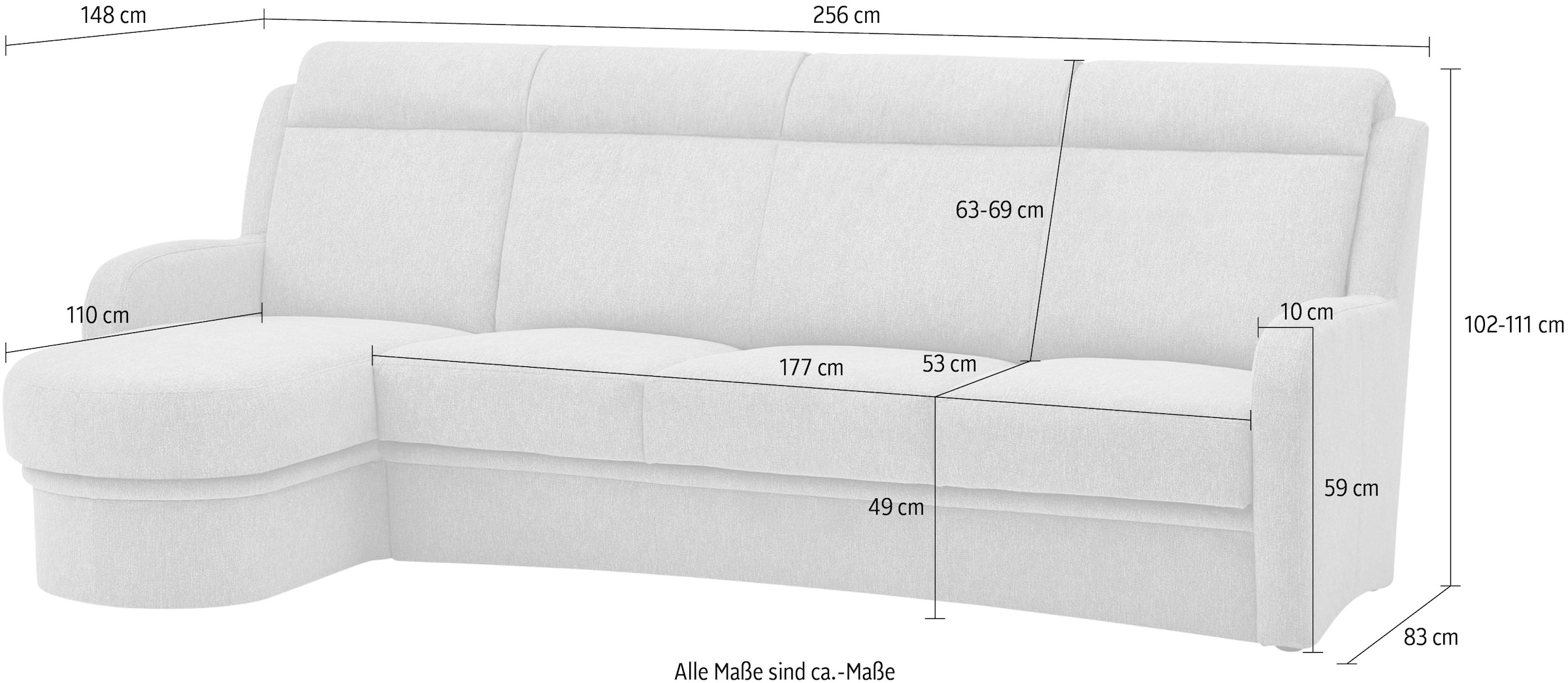 VILLA BECK Ecksofa »Varese L-Form«, (2 St.), Kopfteilverstellung, wahlweise mit Sitzvorzug, in Sitzhöhe 49 cm