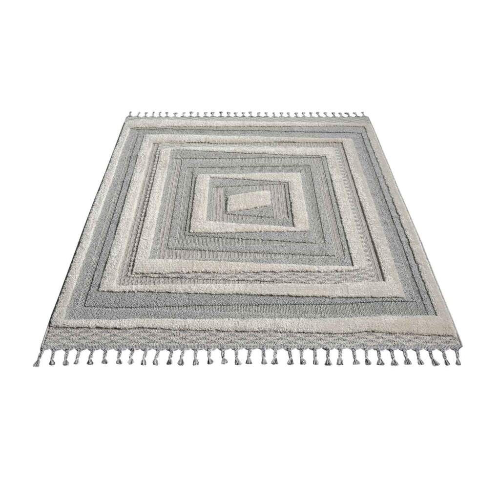 Carpet City Hochflor-Teppich »VALENCIA 940«, rechteckig, 20 mm Höhe, Läufer, Boho-Stil, Hochtief-Muster/ 3D-Effekt, mit Fransen