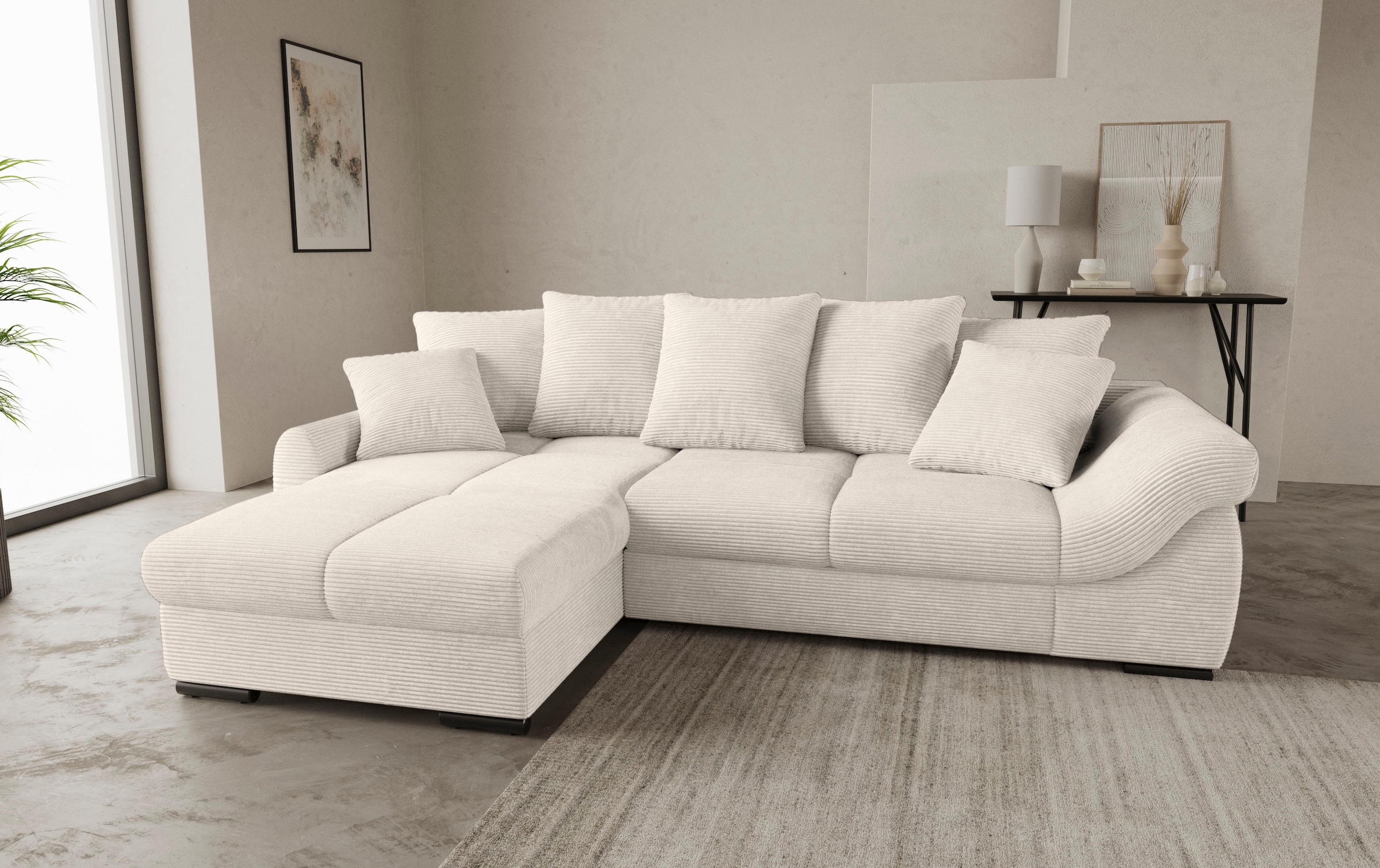 Mr. Couch Ecksofa »Livorno DuraFlex L-Form«, inkl. Hochschläfer-Bettauszug, XL-Bettkasten weiß beschichtet