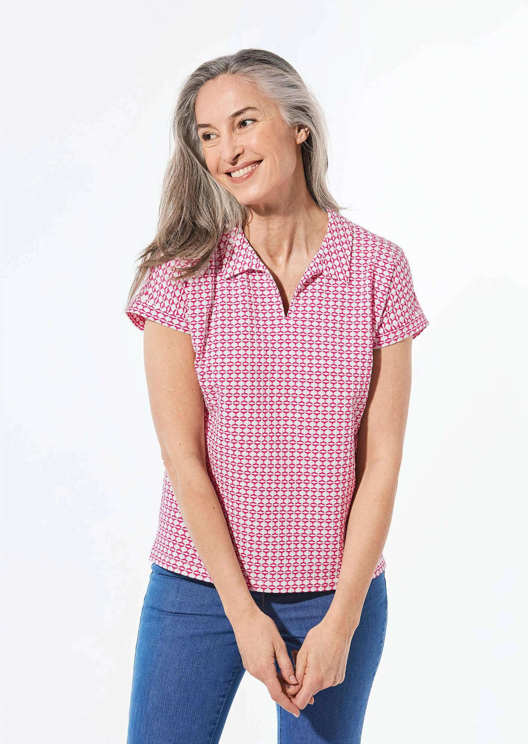 GOLDNER Kurzarmshirt "Kurzgröße Shirt mit dezentem Jacquard" günstig online kaufen