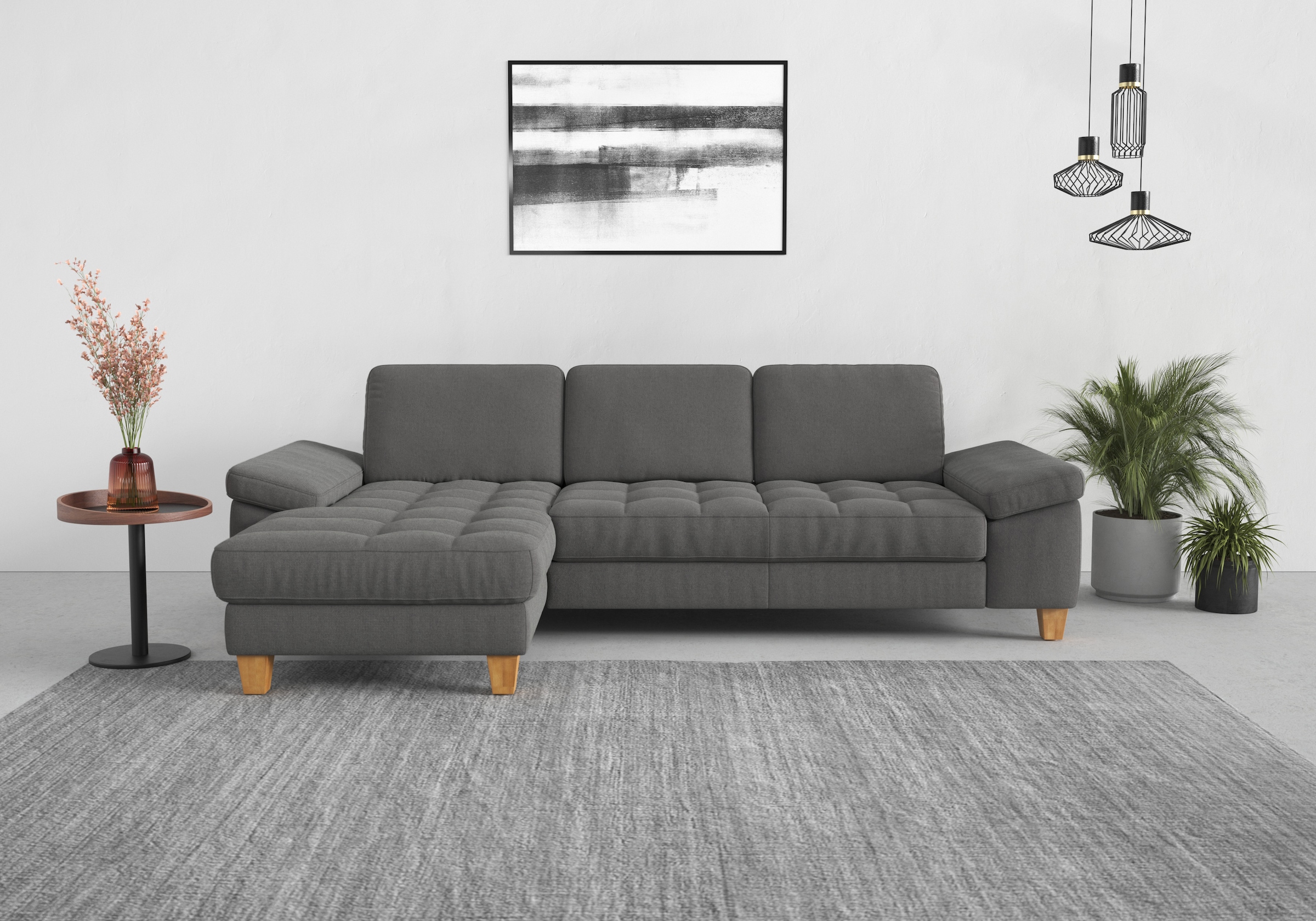 sit&more Ecksofa "Westham L-Form" mit Recamiere, mit oder ohne Schlaffunktion, Bettkasten, Füße Eiche
