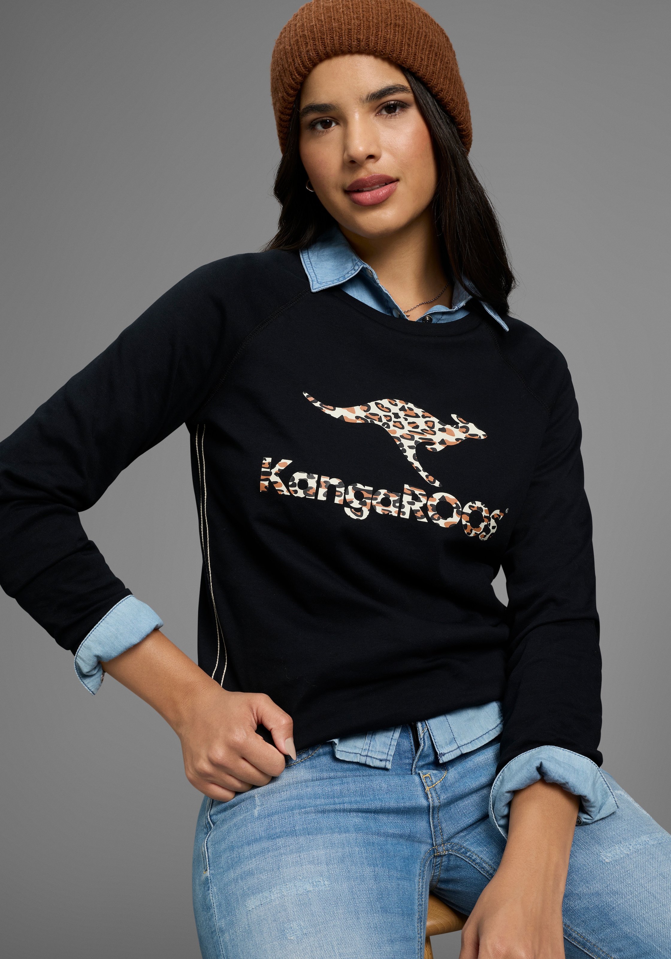 KangaROOS Sweatshirt, mit Rundhalsausschnitt, Langarm, aus Baumwolle, bequeme Passform
