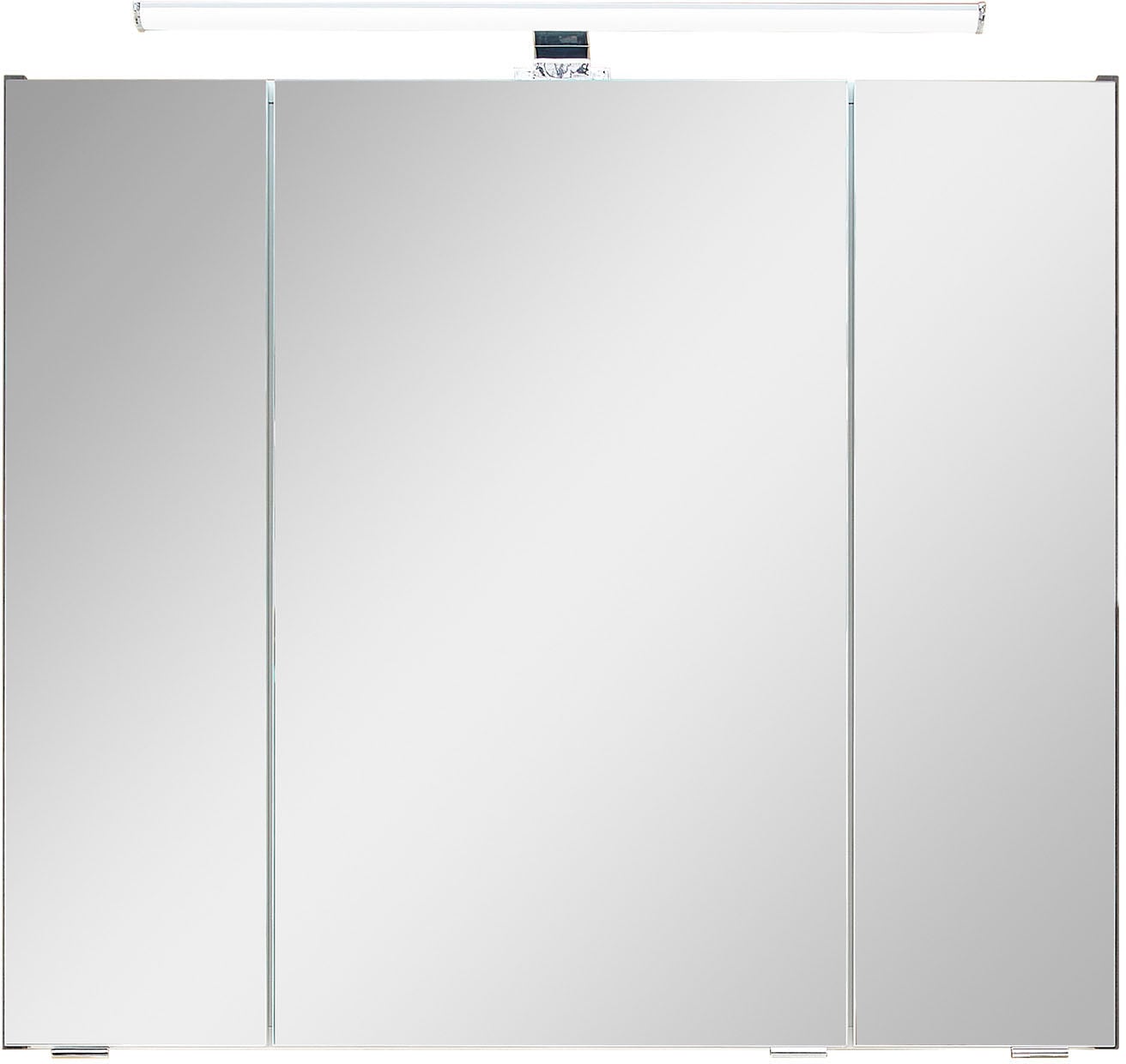 Saphir Badezimmerspiegelschrank »Quickset 945 Badschrank, 3 Spiegeltüren, 6 Einlegeböden, 80 cm breit«, inkl. LED-Beleuchtung, Türdämpfer, Schalter-/Steckdosenkombination
