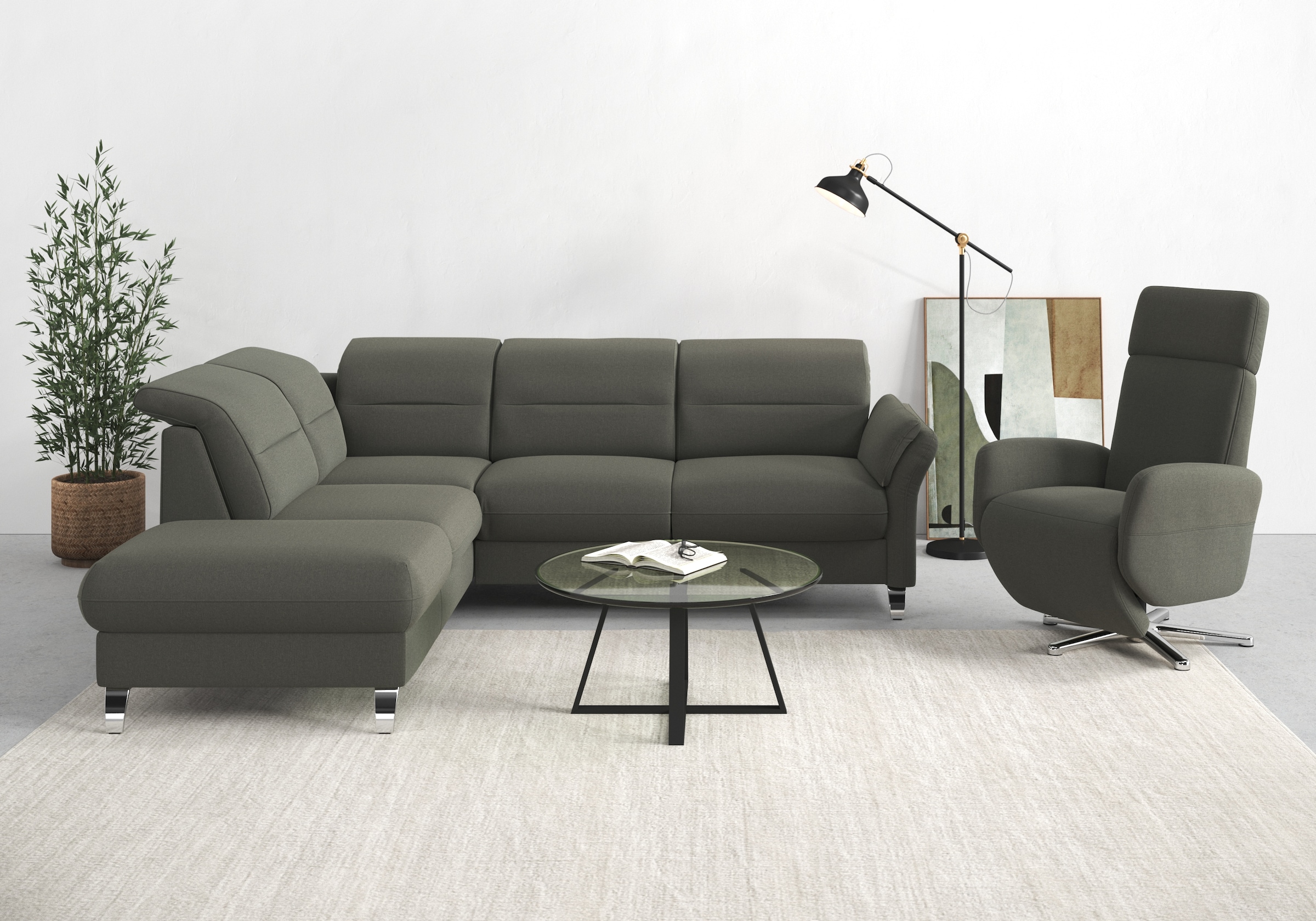 sit&more Ecksofa "Grenoble L-Form mit Federkern" wahlweise mit Schlaffunktion, Bettkasten, Arm- und Kopfteilverstellung