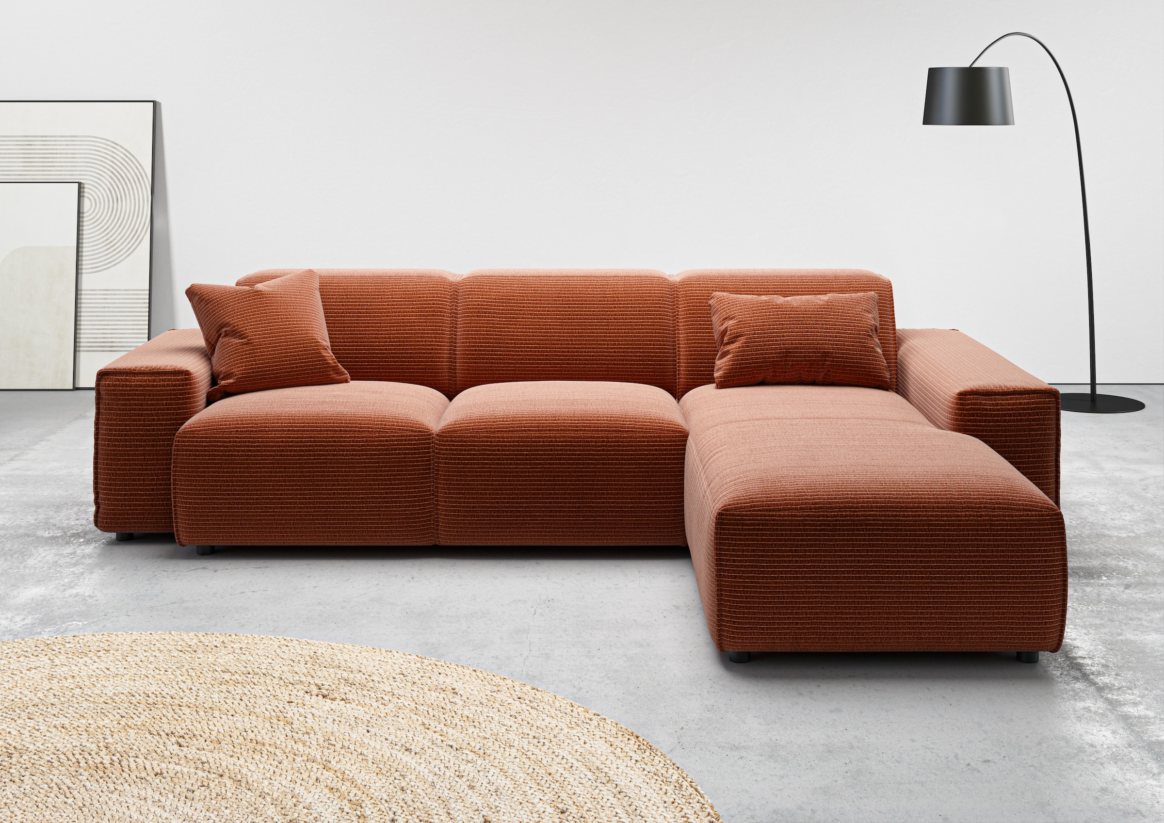 andas Ecksofa »Glimminge L-Form auch in Breitcord, Feincord + Easy care-Bezug,«, Breite 264, Zierkissen