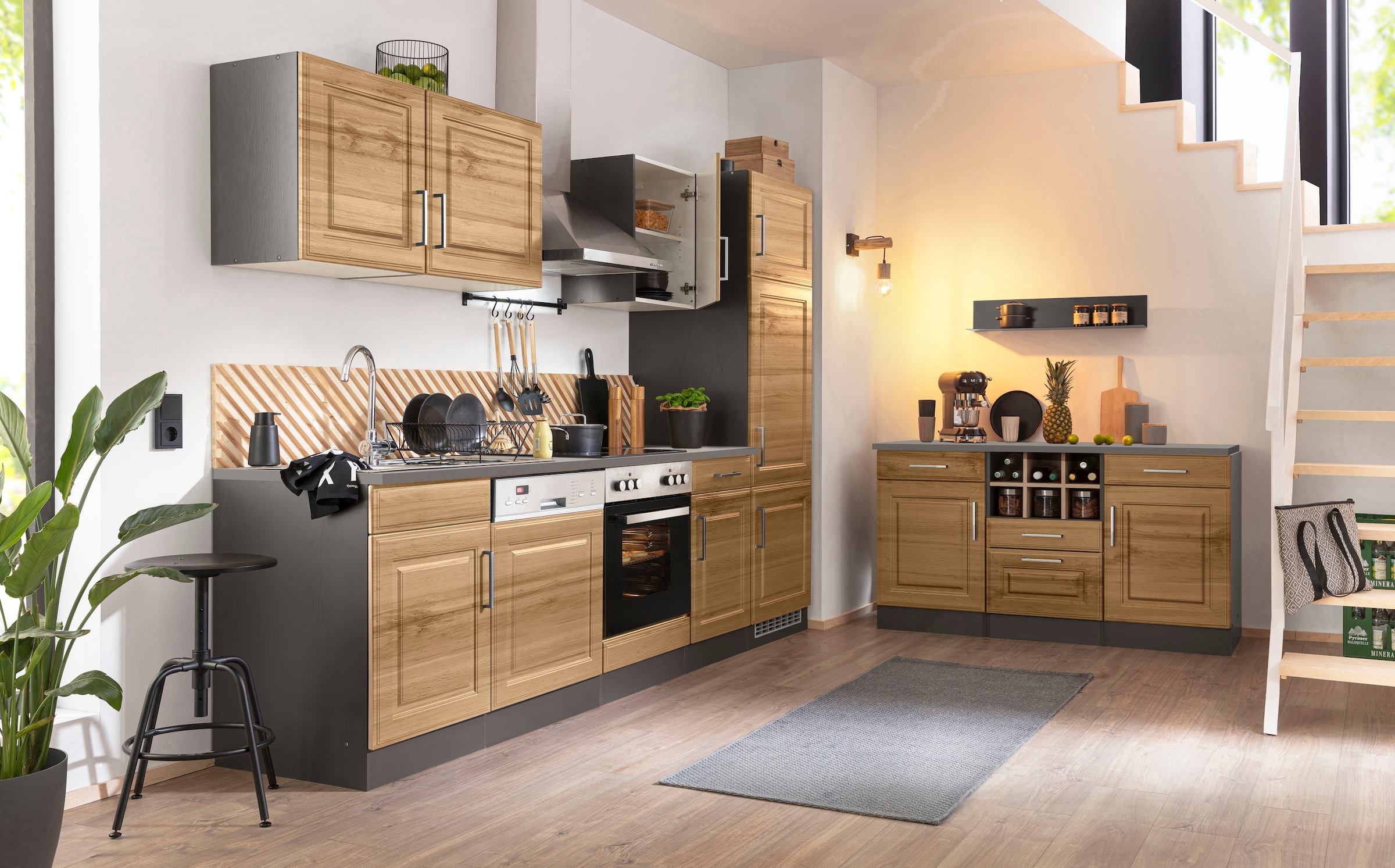 HELD MÖBEL Küchenzeile »Stockholm«, Breite 280 cm, mit hochwertigen MDF Fronten im Landhaus-Stil