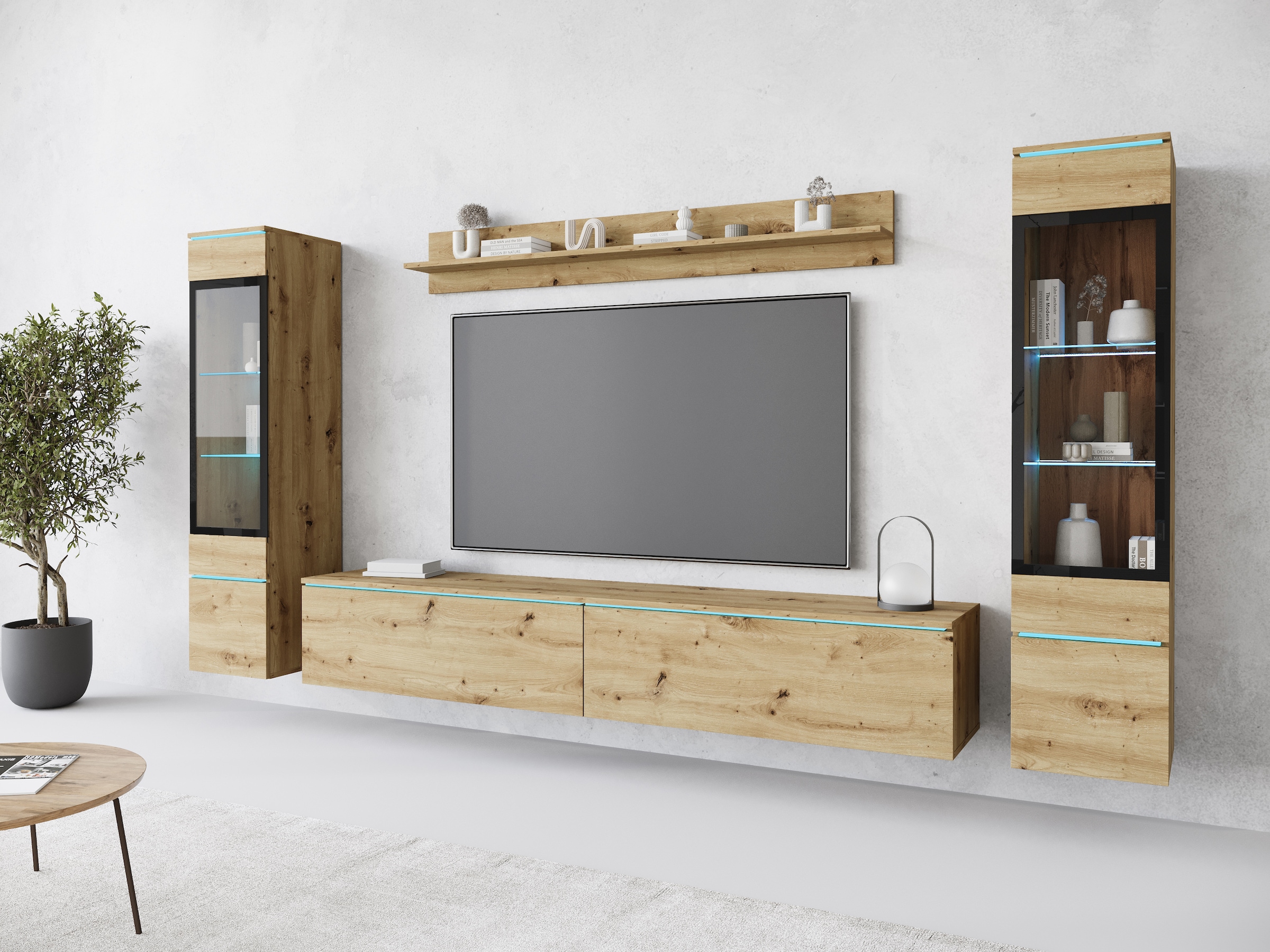 INOSIGN Wohnwand »VERA II, Vitrinen Türanschlag wechselbar«, (Komplett-Set, 4 St.), Vitrine mit Verglasung, stehend und hängend, inklusive Beleuchtung
