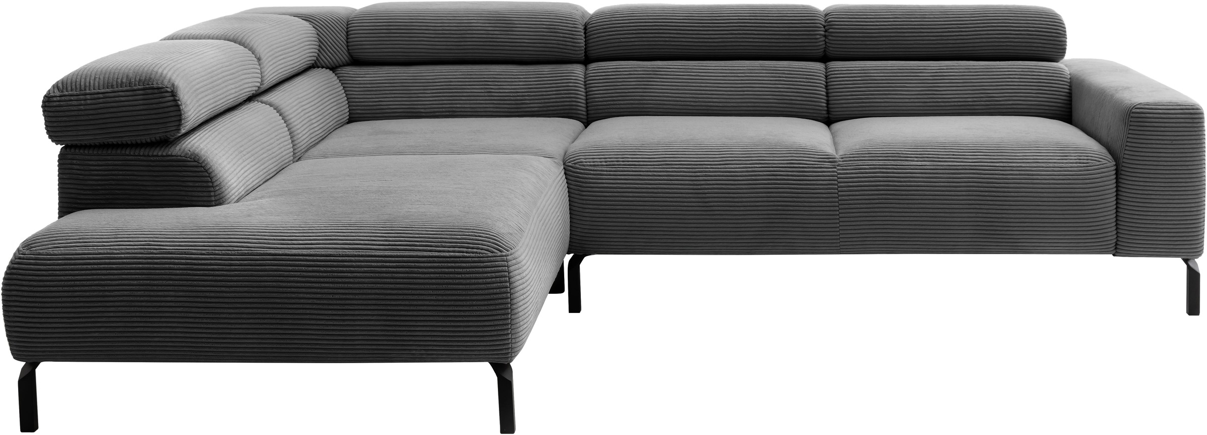 Places of Style Ecksofa »Antonelli, L-Form, inkl. Kopfteilverstellung, Breite 276 cm«, ohne Sitztiefenverstellung, in Cord, dunkelgrau