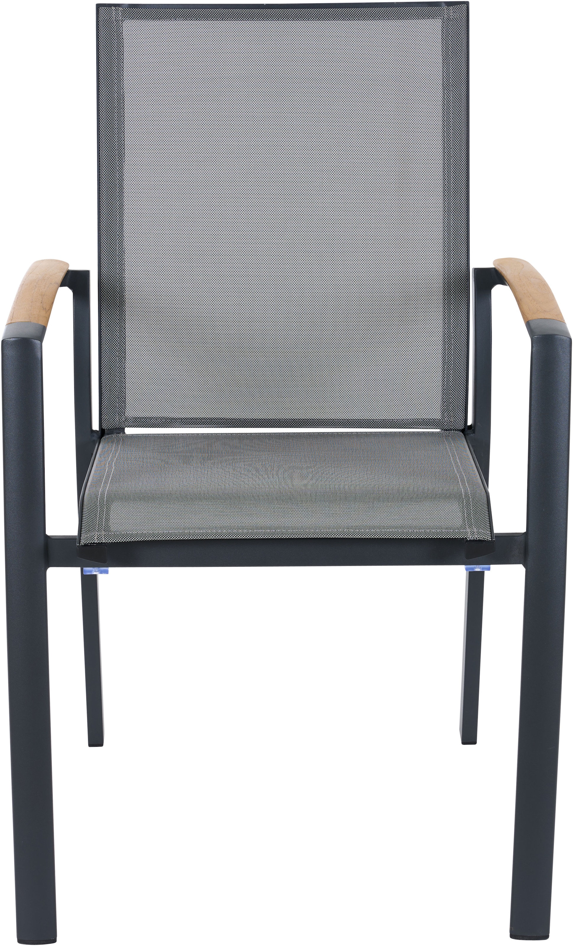 Siena Garden Gartensessel »VELIA Stapelsessel matt anthrazit« Gestell aus Aluminium, Armlehnen aus Teak FSC® 100%