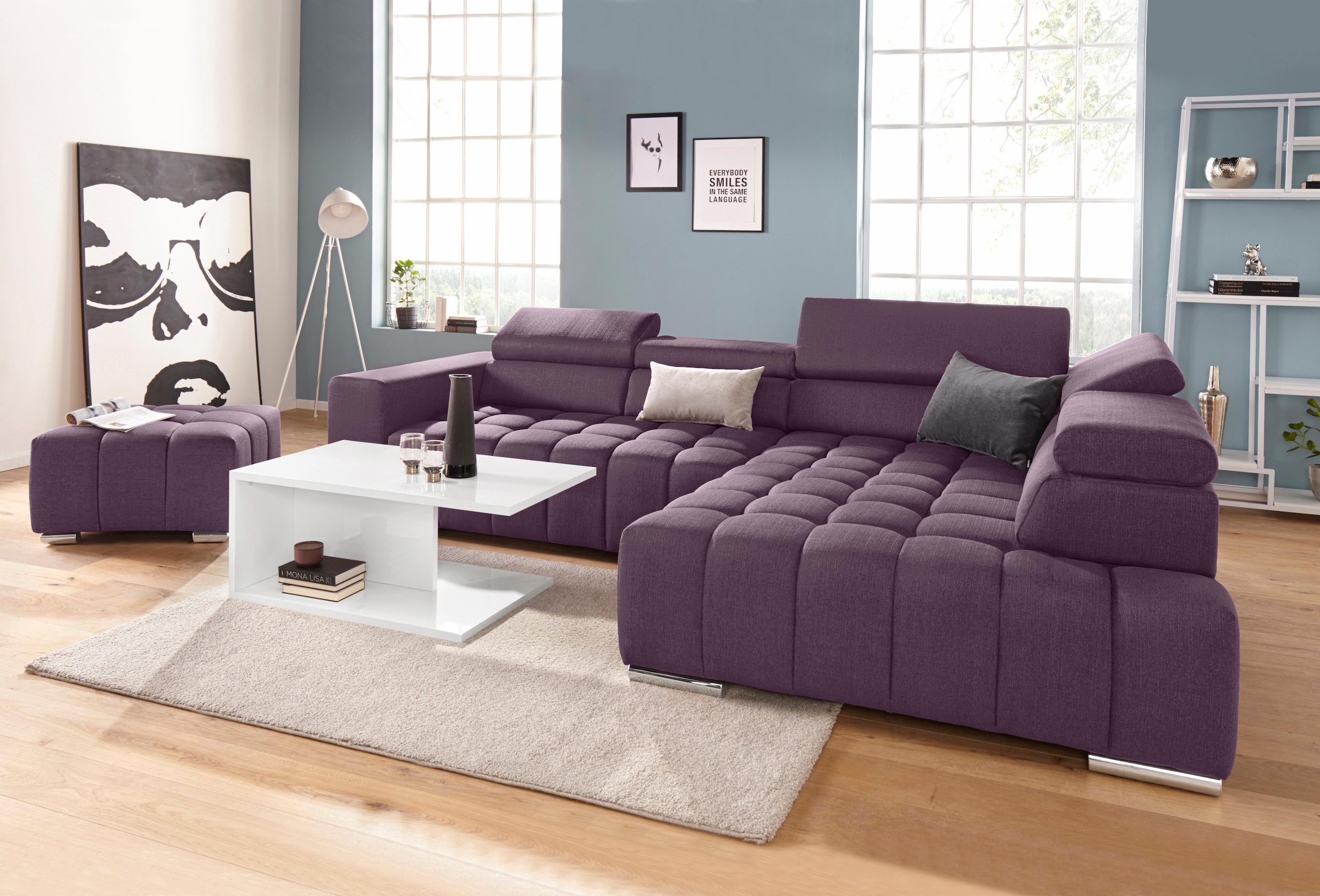 exxpo - sofa fashion Ecksofa »Elias, aktuelle Kreuzsteppung im Sitz, bequem, L-Form«, mit Kopf- bzw. Rückenverstellung, wahlweise mit Bettfunktion