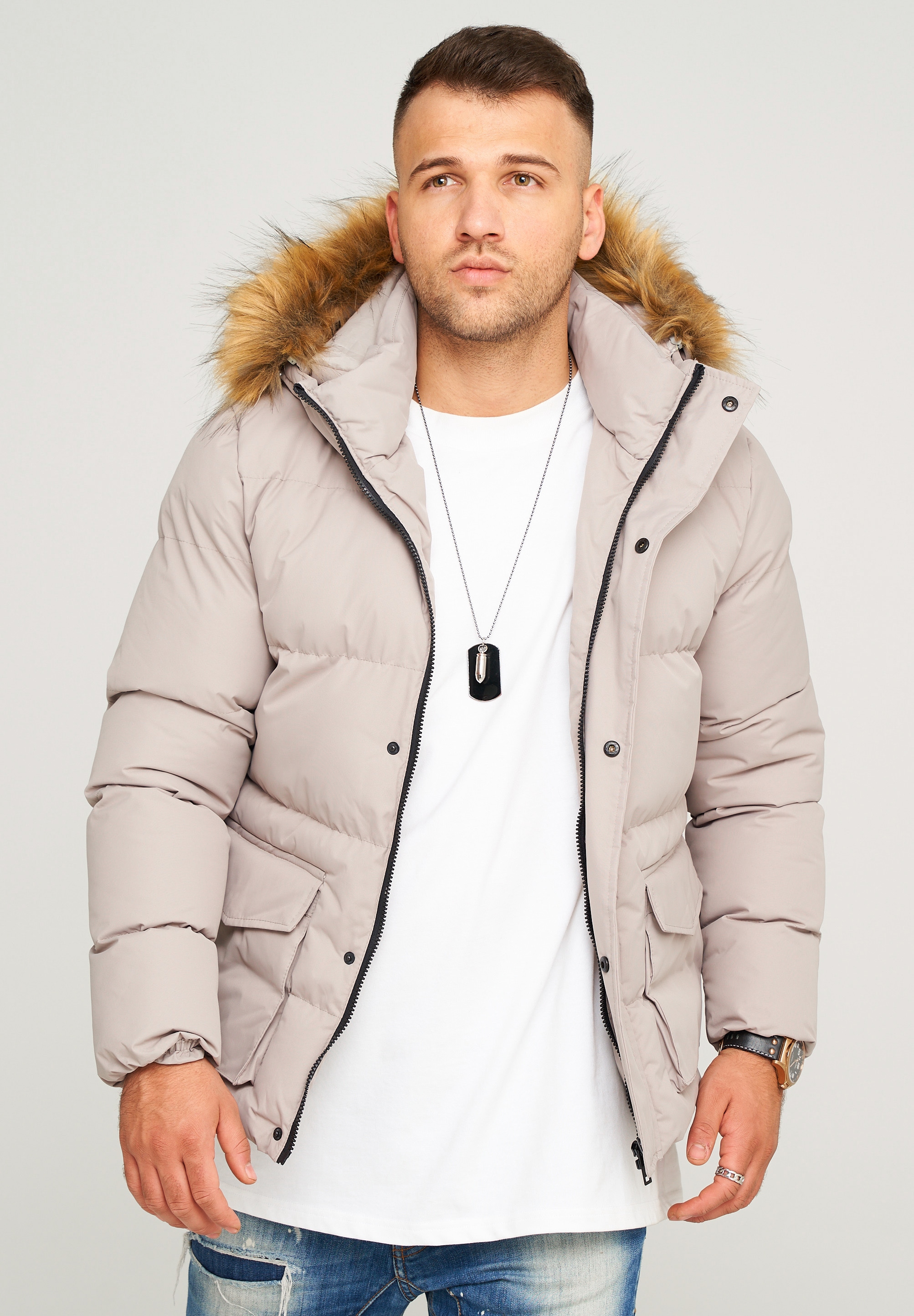 behype Steppjacke »BHADLYR«, mit abtrennbarer Kunstfellkapuze