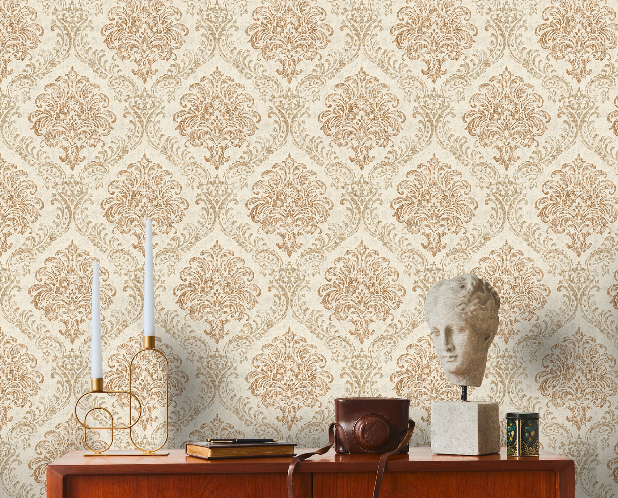 living walls Vliestapete »Metropolitan Stories. Travel Styles. Ornament-Tapete«, metallic-Metall-Effekte-gemustert, Tapete Klassisch Elegant Barock Vintage-Optik Shabby Chic Tapeten Flur