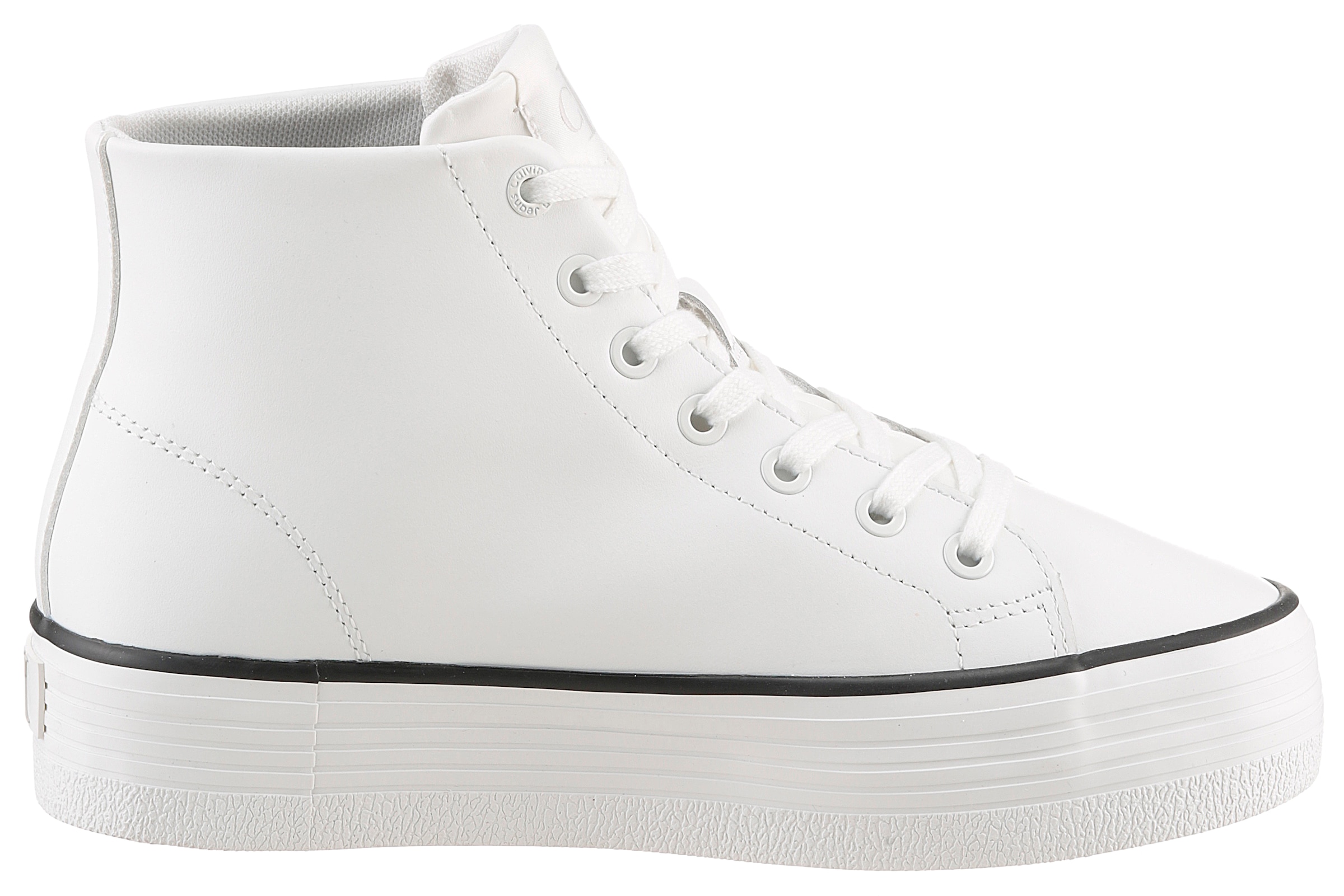 Calvin Klein Jeans Plateausneaker »BOLD VULC FLATF MID LTH IN«, High Top Sneaker, Schnürboots mit CK Logo an der Ferse