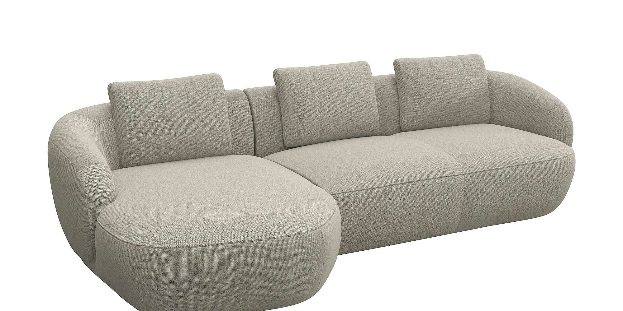 FLEXLUX Wohnlandschaft »Torino, rund, L-Form, Sofa-Ecke mit Recamiere, Longchair-Sofa«, Modernes, organisches Sofa-Design, Kaltschaum, Wellenunterfederung