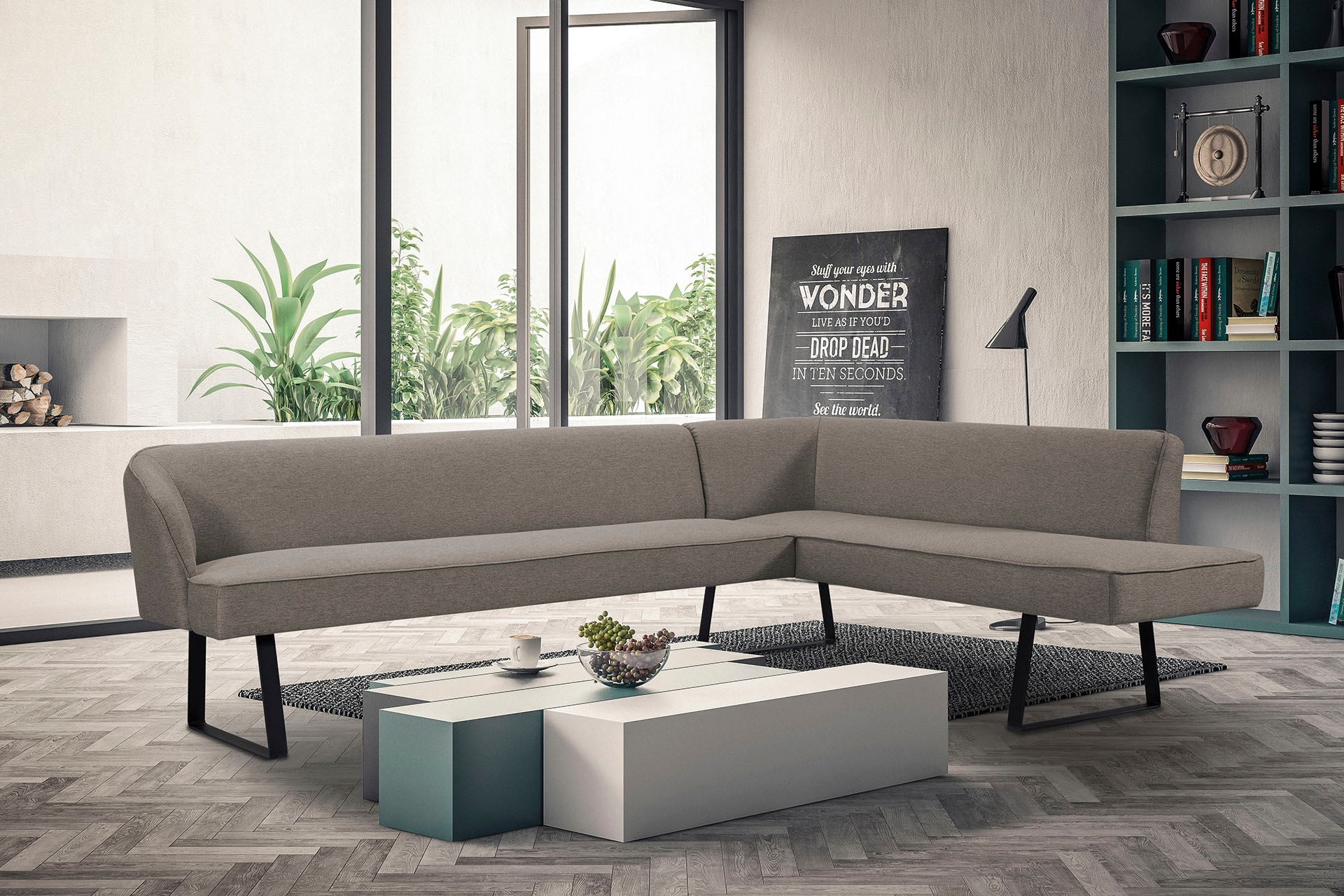 exxpo - sofa fashion Eckbank »Americano«, mit Keder und Metallfüßen, Bezug in verschiedenen Qualitäten