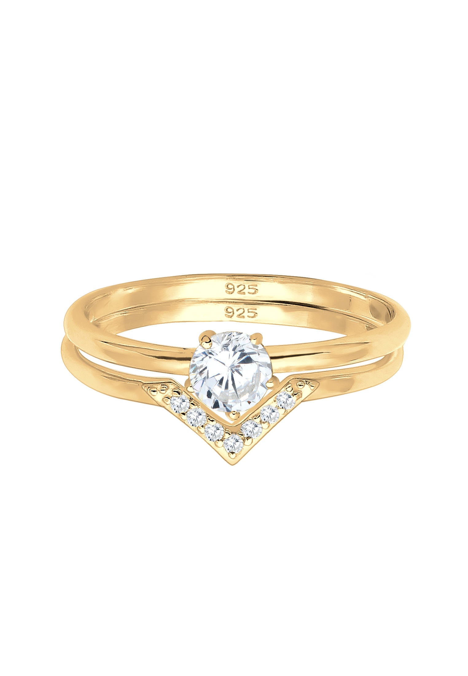 Elli Verlobungsring »Dreieck Zirkonia Weiß 2er-Set 925 Sterling Silber«