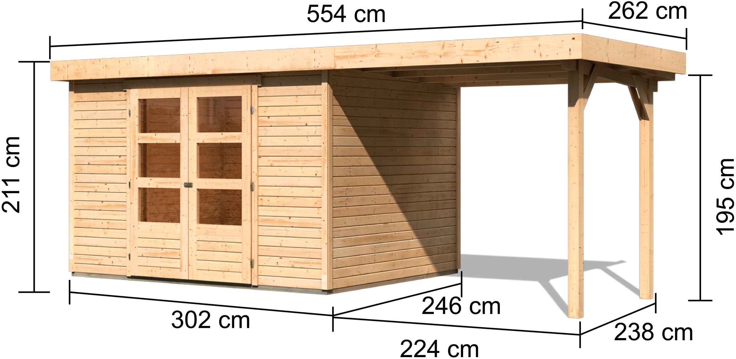 Karibu Gartenhaus »"Arnis 5" SET anthrazit mit Anbaudach 2,40 m Breite«, (Set), aus hochwertiger nordischer Fichte