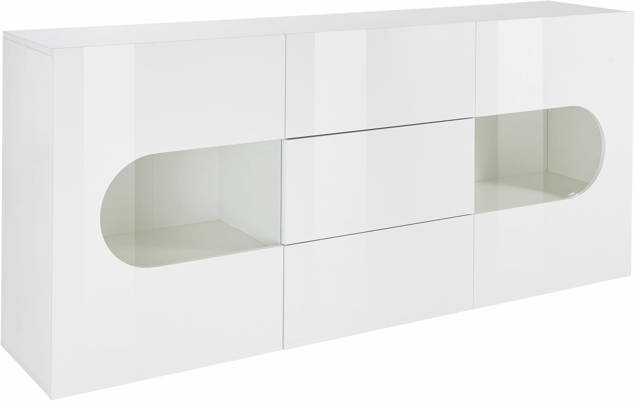 INOSIGN Sideboard »Real,Vitrine,Kommode,Schrank, komplett hochglanz lackiert«, mit 2 Glastüren und 3 Schubladen ohne Griff, Breite 180