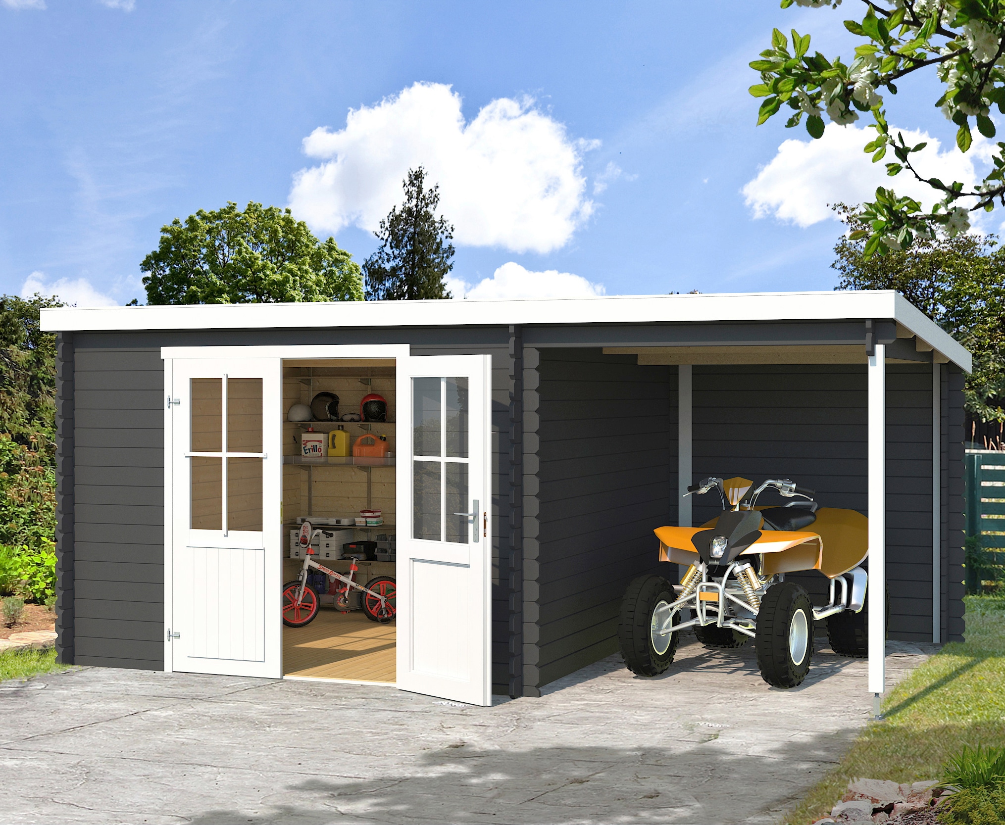 LASITA MAJA Gartenhaus "Tampa" Blockbohlenhaus 28mm, mit Anbau