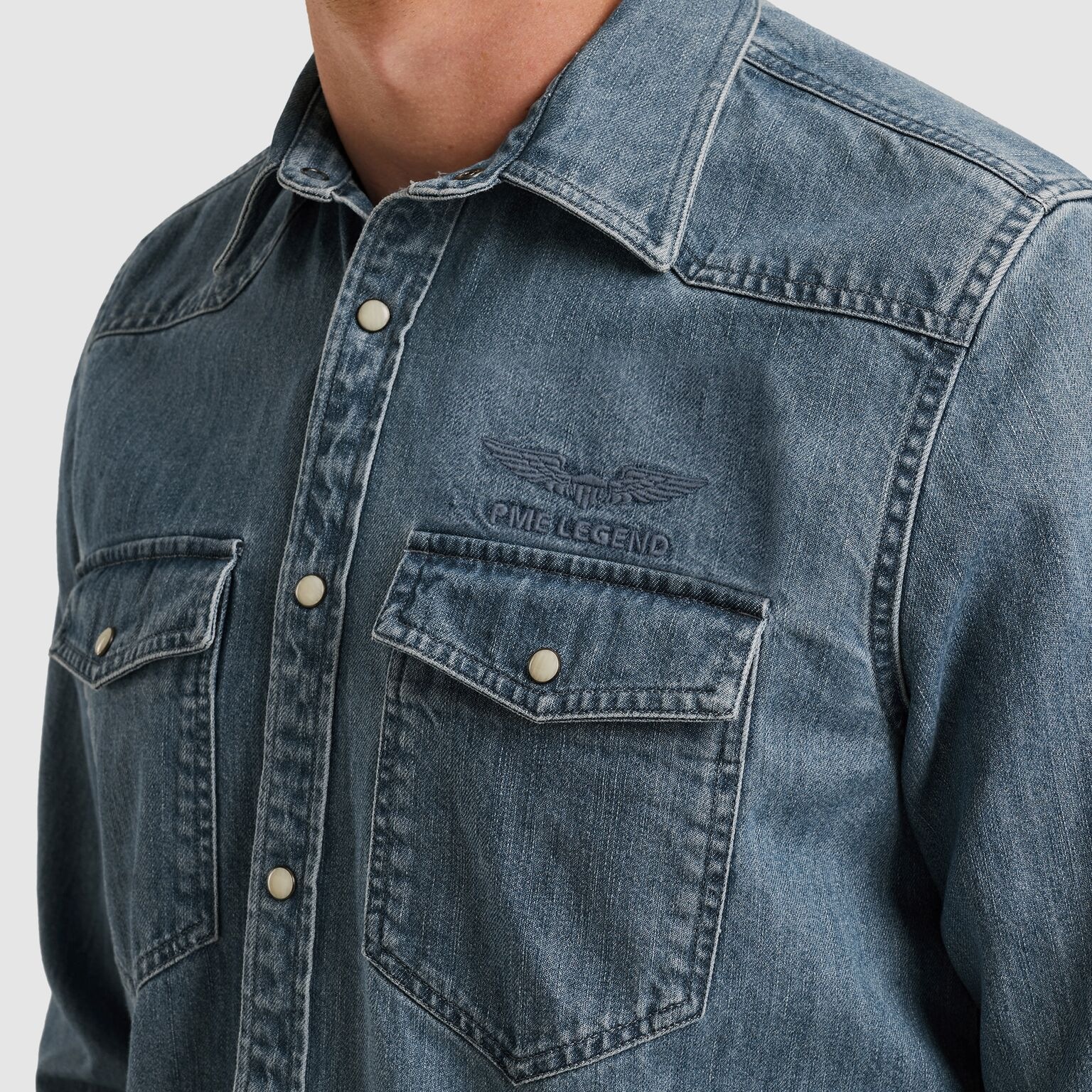 PME LEGEND Jeanshemd mit Logo Stickerei