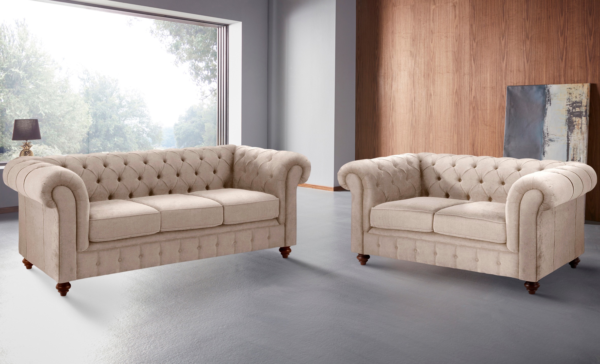 Home affaire Sitzgruppe "Chesterfield" 2 Stk. tlg. hochwertige Knopfheftung günstig online kaufen