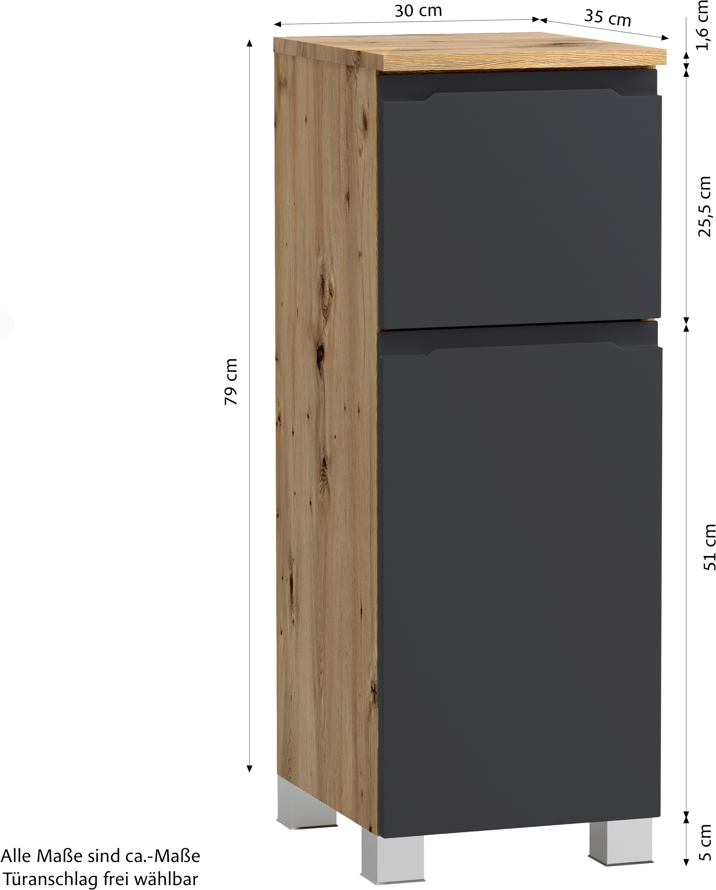 welltime Unterschrank »CABO, gedämpfte Scharniere, Softclose-Auszug« matt grau, griffloses Design, reversibel
