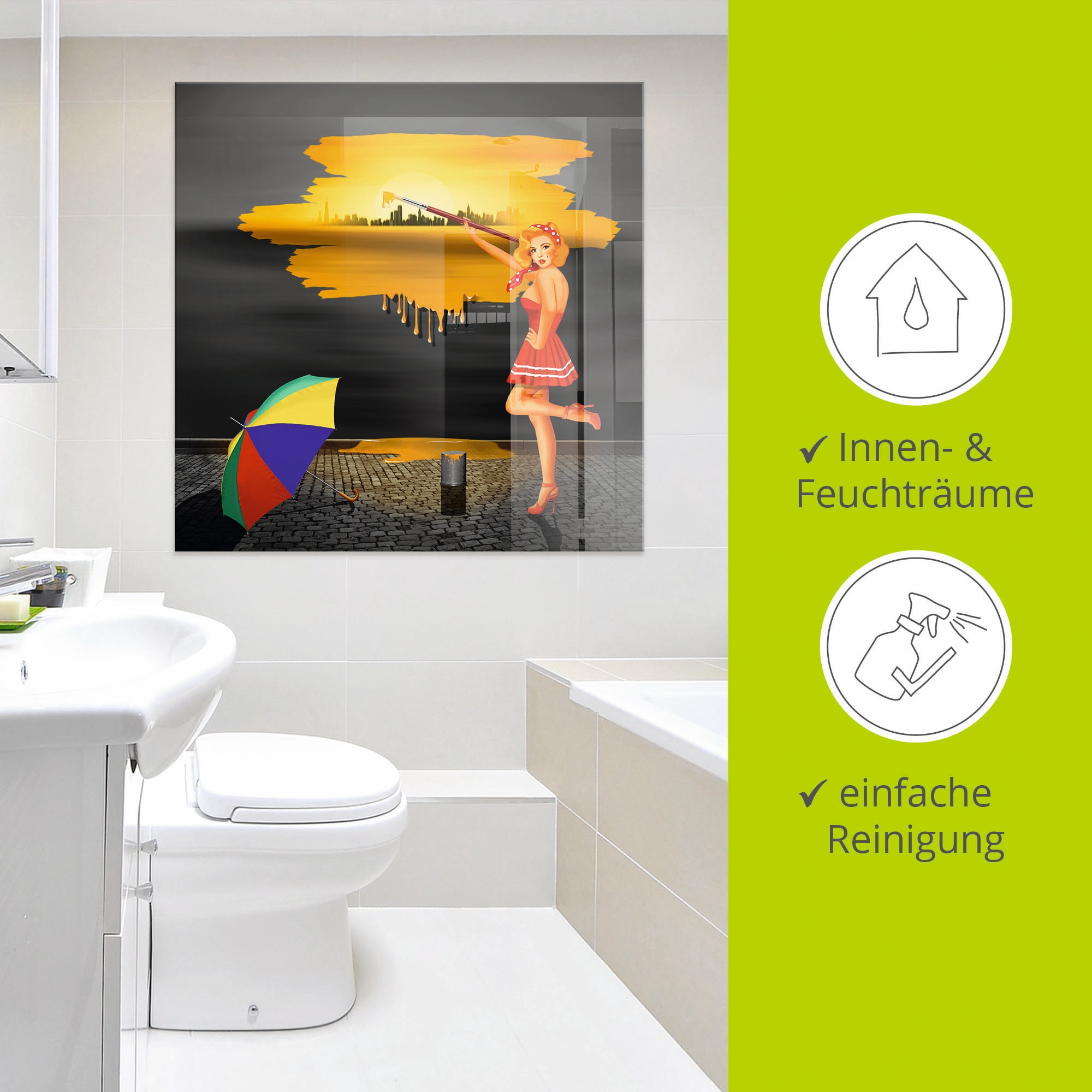Artland Glasbild »Ein Künstler malt sein Leben bunt«, Frau, (1 St.), in verschiedenen Größen