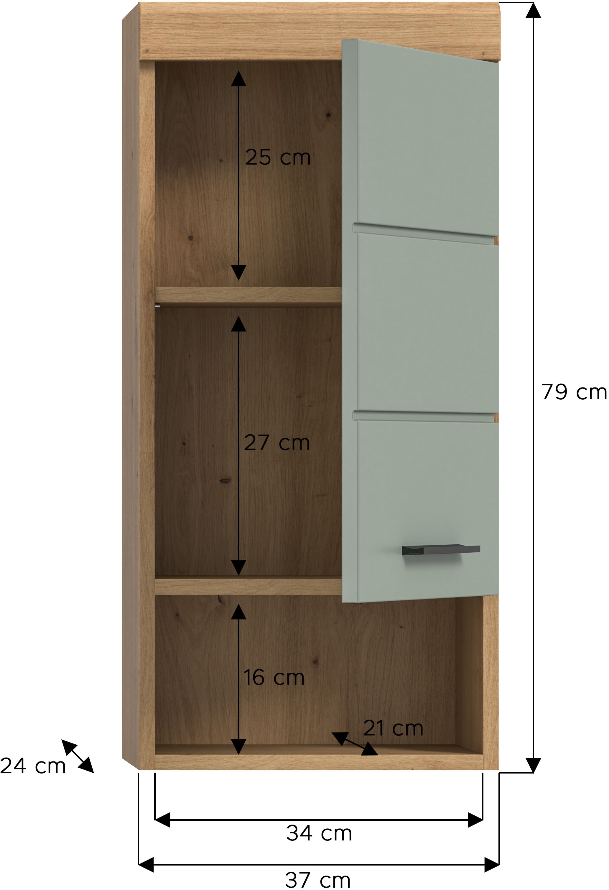 INOSIGN Hängeschrank »Siena, Breite 37cm, 1 Tür, 1 offenes Fächer, 1 Einlegeboden, MDF-Front«, (1 St.), in verschiedenen Farben erhältlich, Badmöbel, Badschrank, Schrank, Bad