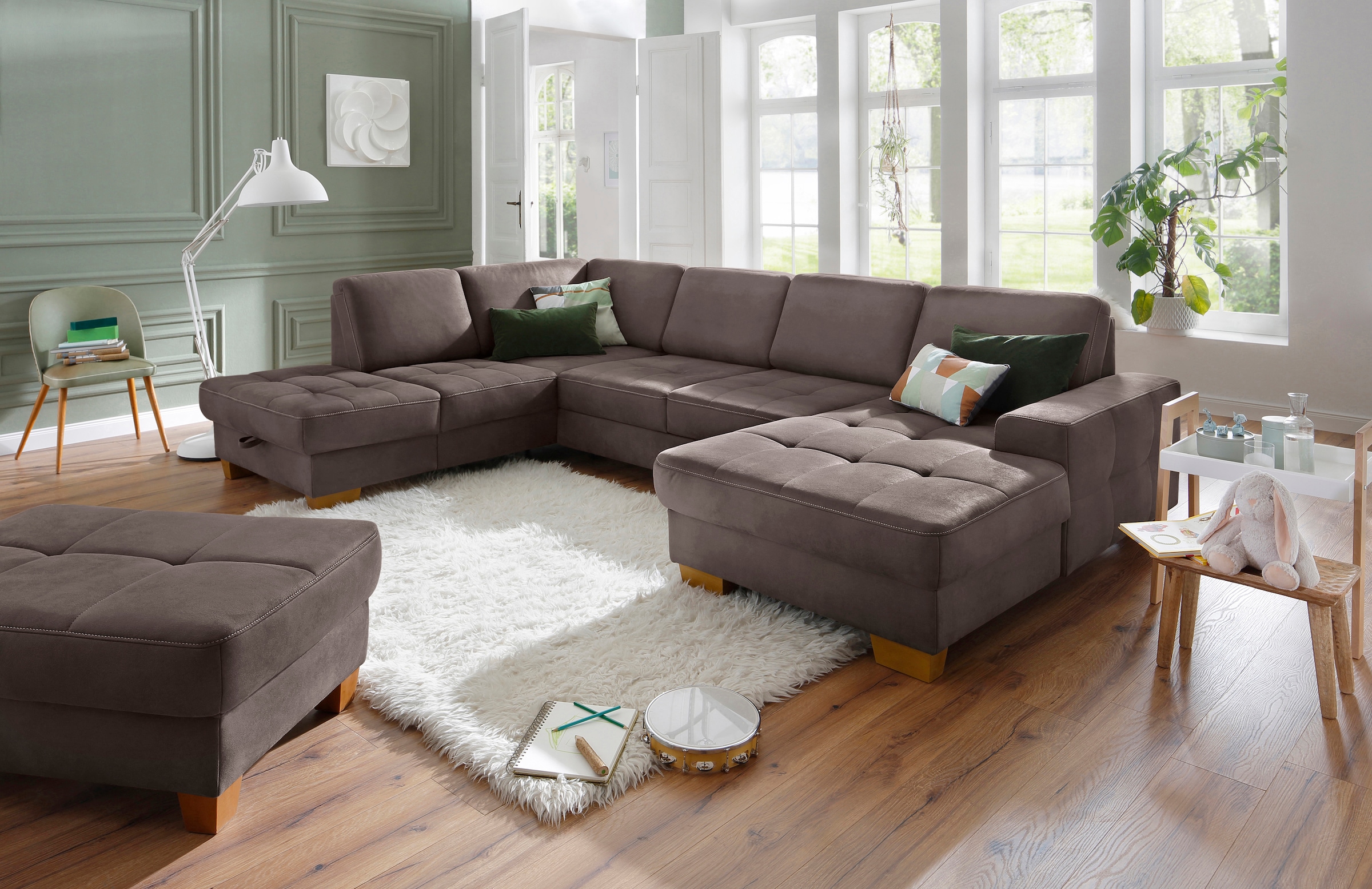 Home affaire Wohnlandschaft »Puccini U-Form«, mit Federkern, Sitztiefenverstellung, Kontrastnaht