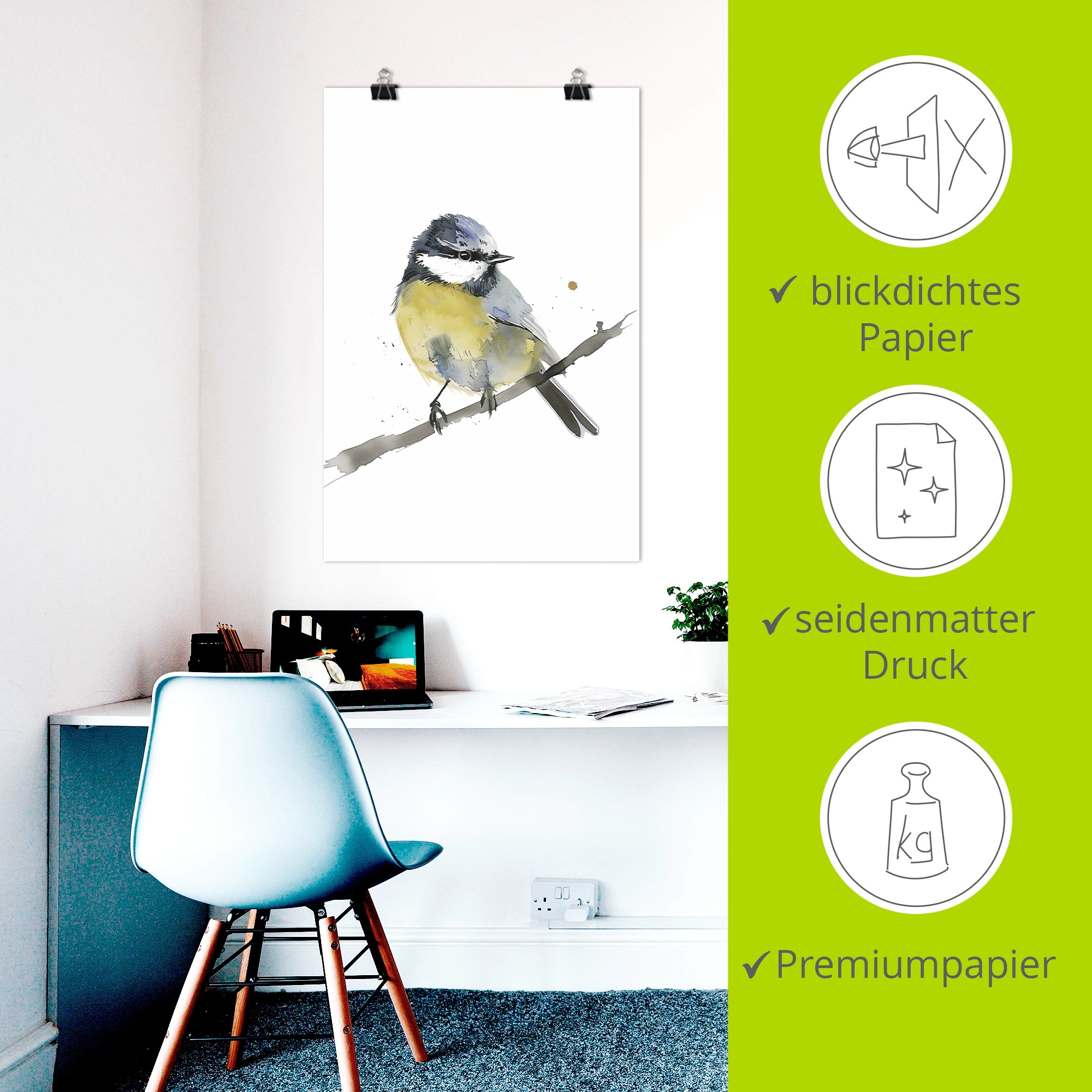 Artland Wandbild »Aquarell Blaumeise« Vogelbilder 1 Stk. tlg. als Alubild, Leinwandbild, Poster, Wandaufkleber in verschied. Größen