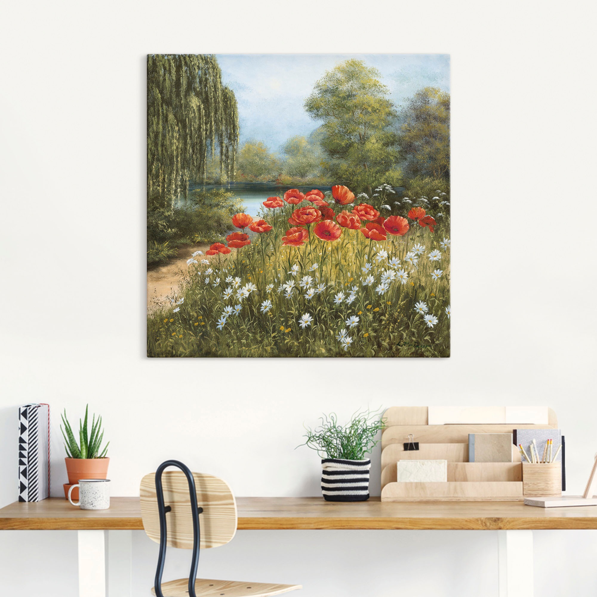 Artland Wandbild »Mohnwiese am See«, Blumenwiese, (1 St.), als Alubild, Outdoorbild, Leinwandbild, Poster in verschied. Größen