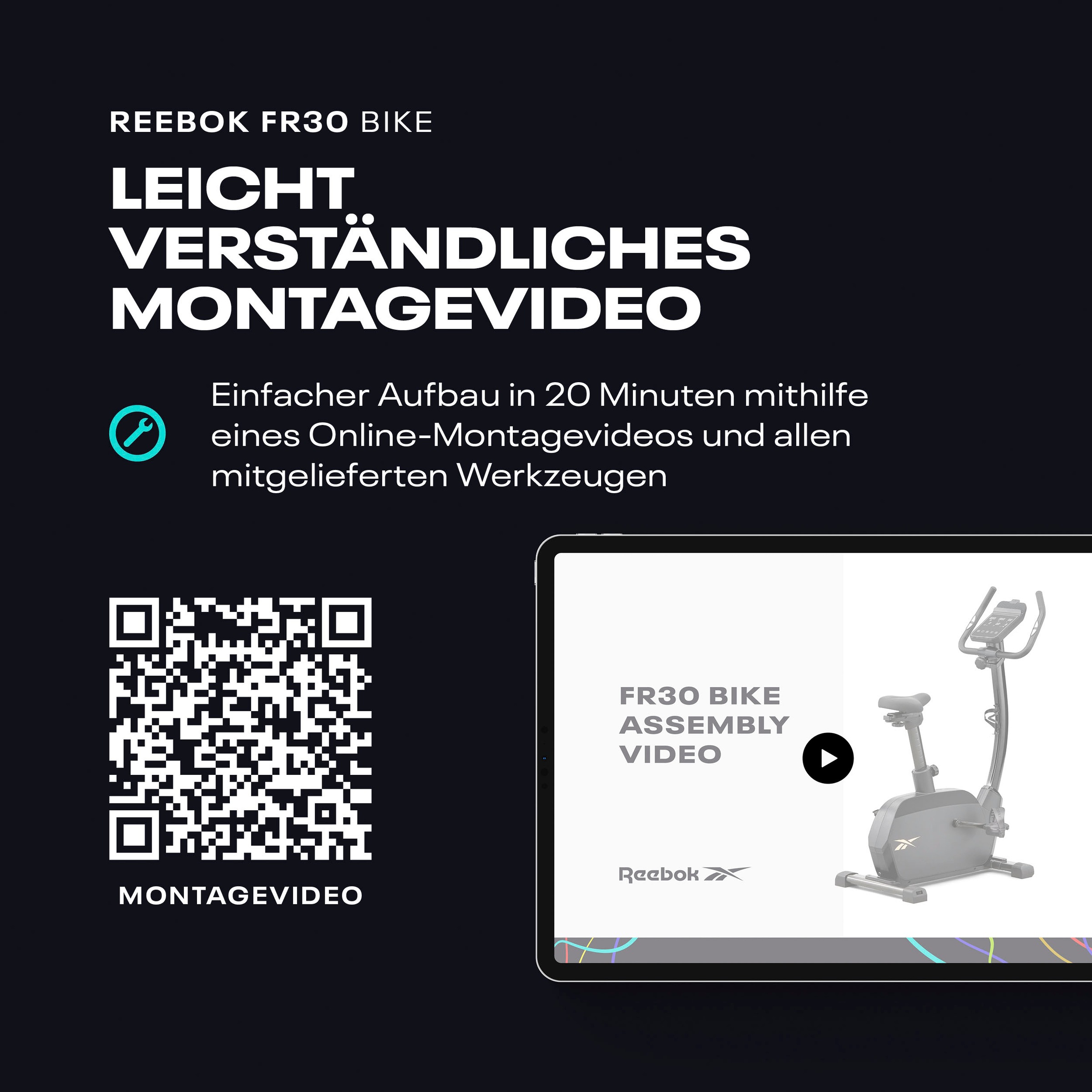 Reebok Ergometer »FR30«, (mit Tablet-Halterung), Schwungmasse ca. 9 kg, 32 Widerstandsstufen