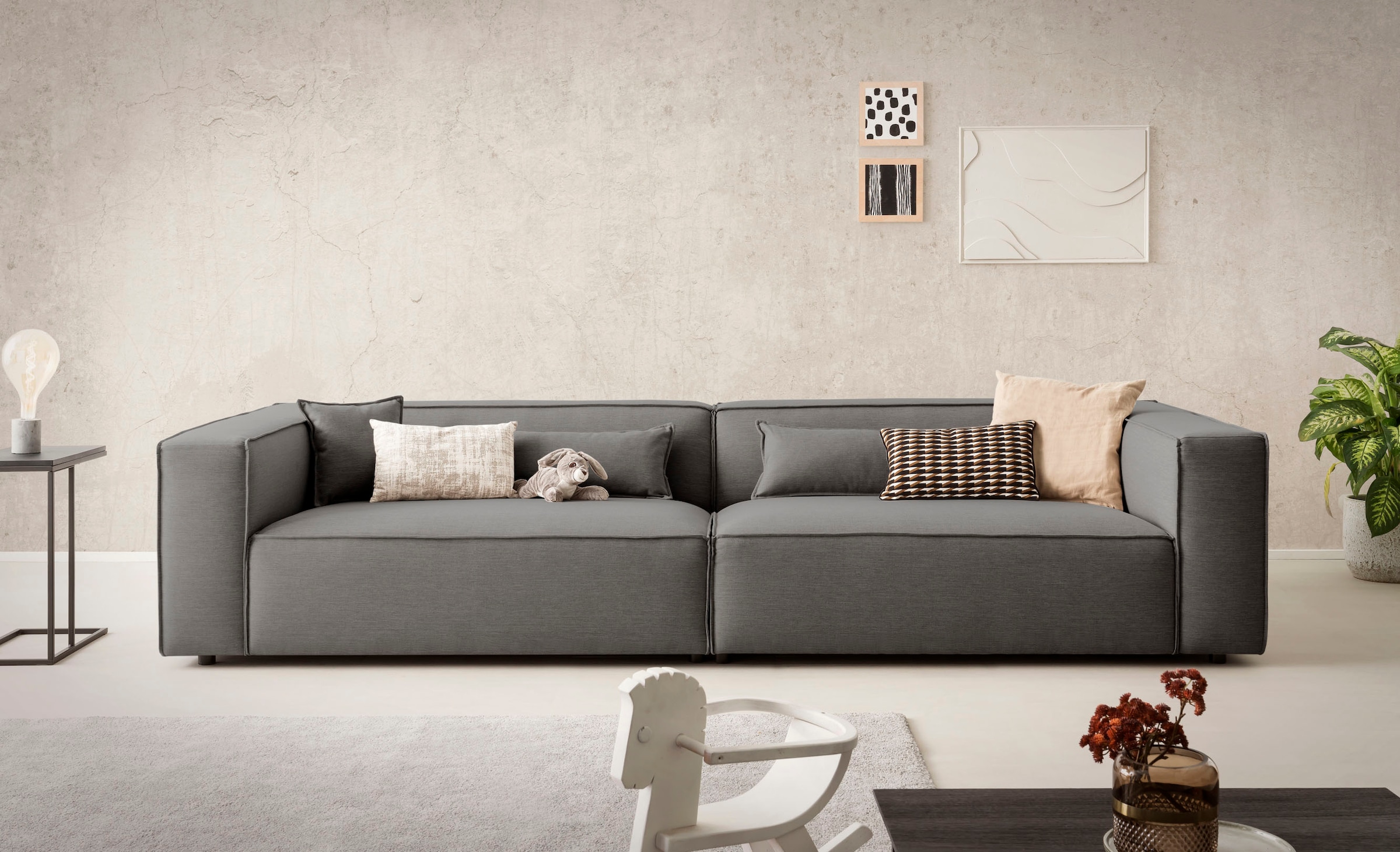 LeGer Home by Lena Gercke 3-Sitzer »PIARA, XXL Sofa mit Kedernaht, Big-Sofa in Cord oder Leinenoptik«, schwarze Füße, bequemer Sitzkomfort, extra tiefe Sitzfläche