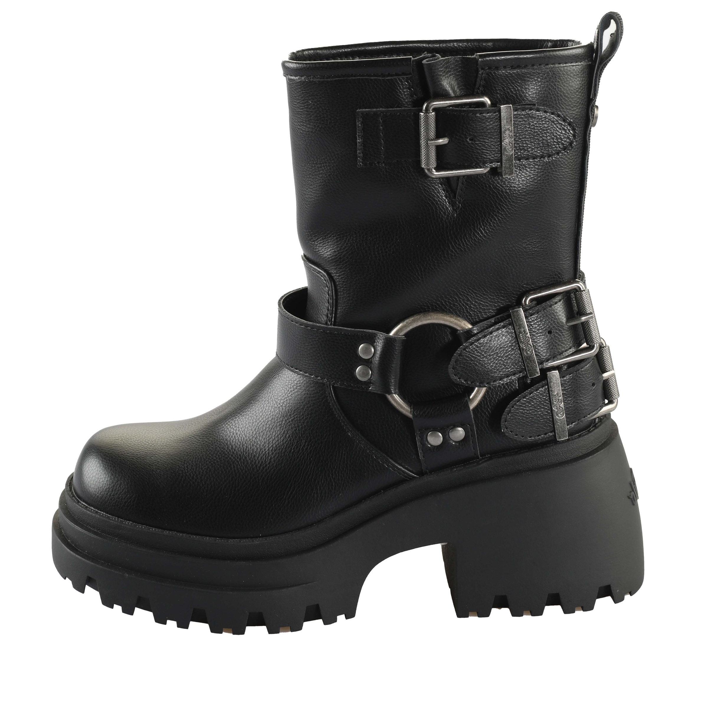 Buffalo Bikerboots "BRAVR BIKER LO", Bikerstiefelette, Plateaustiefelette, Blockabsatz, mit Zierschnallen